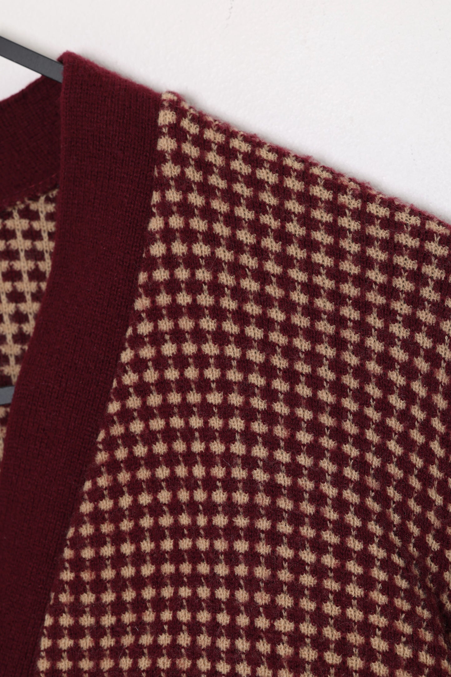 1960s Birdseye Wool Cardigan, Narrow V-Neckline, Patch Pockets, Extended Rib Cuffs