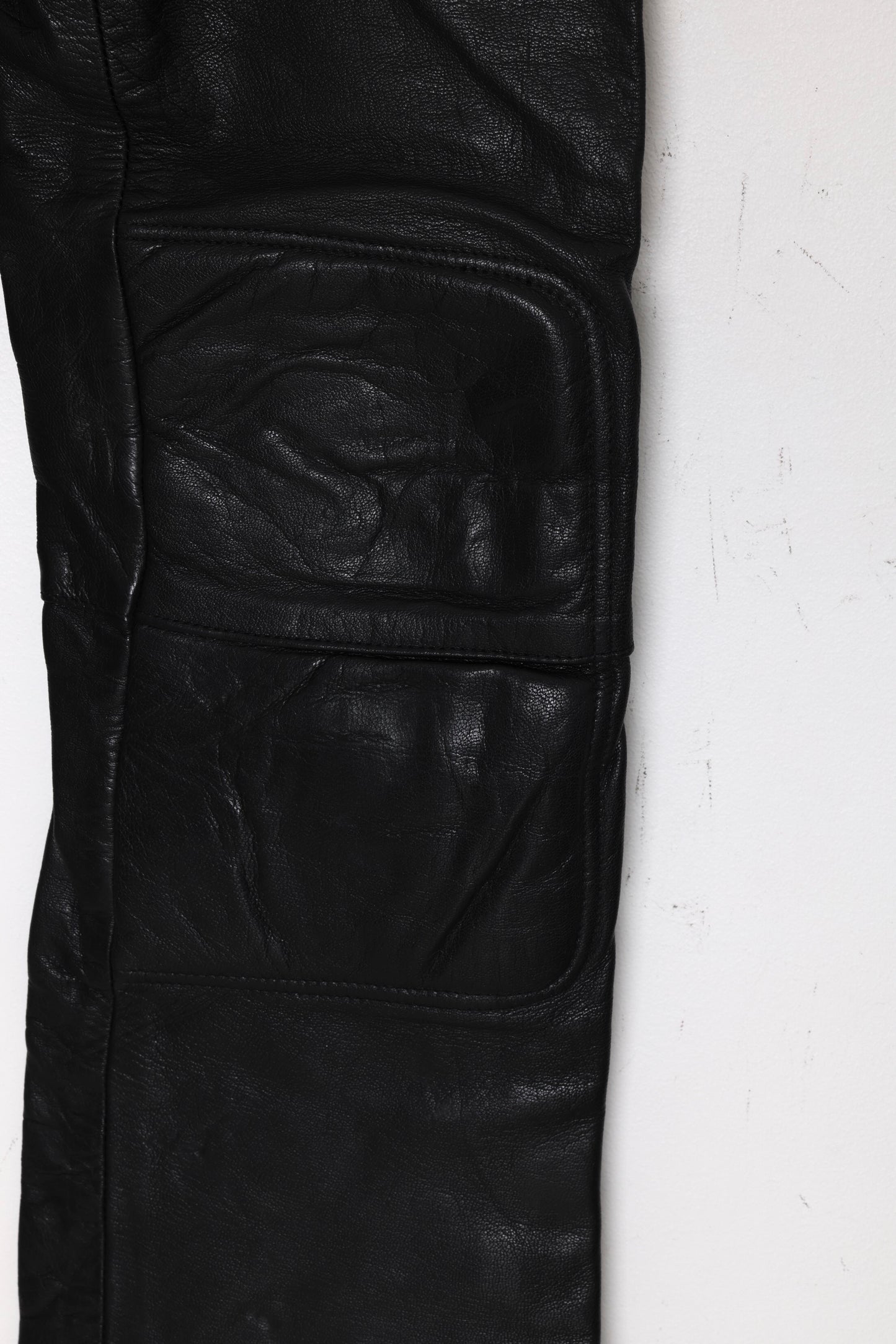 1980–1995 Leather Biker Pants, Reinforced Knee Panels, Waist Strap