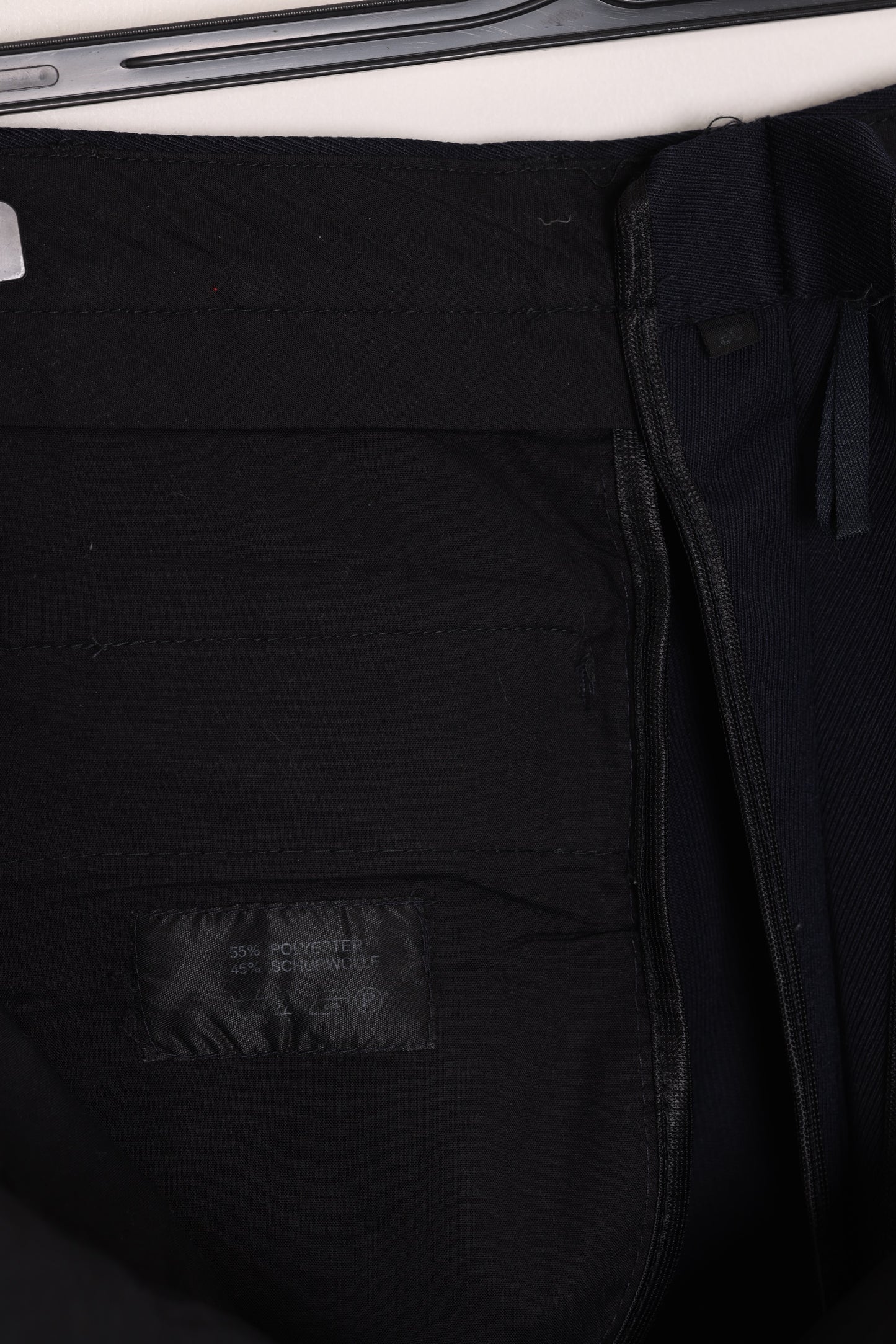 1980s–1990s Dark Navy Trousers, Schurwolle-Blend Twill, Single Reverse Pleats