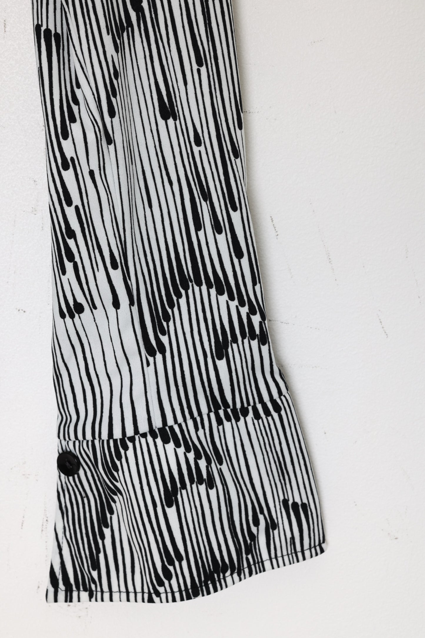 1990s, Drip-Stripe Optical Print Day Blouse with Narrow Point Collar