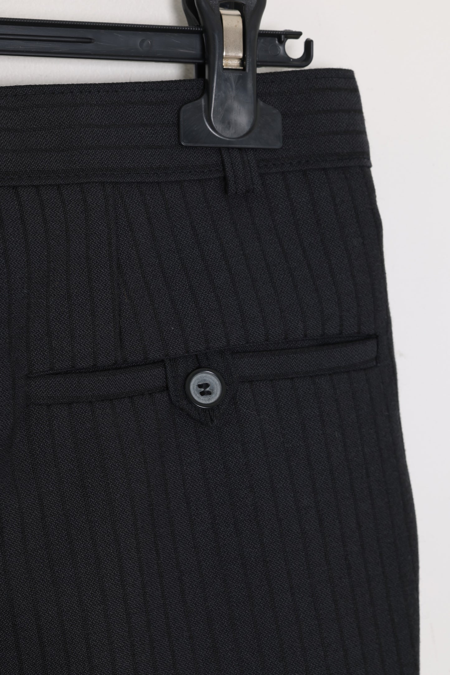 1980–1995, wool-blend tailored trousers, vertical stripe weave