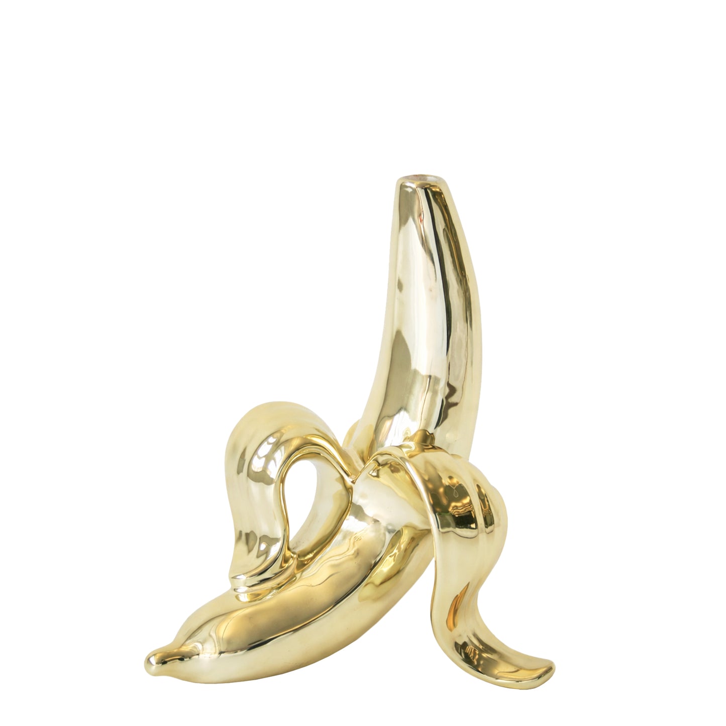Figural Bud Vase, Peeled Banana, Molded Porcelain with Metallic Gold Glaze