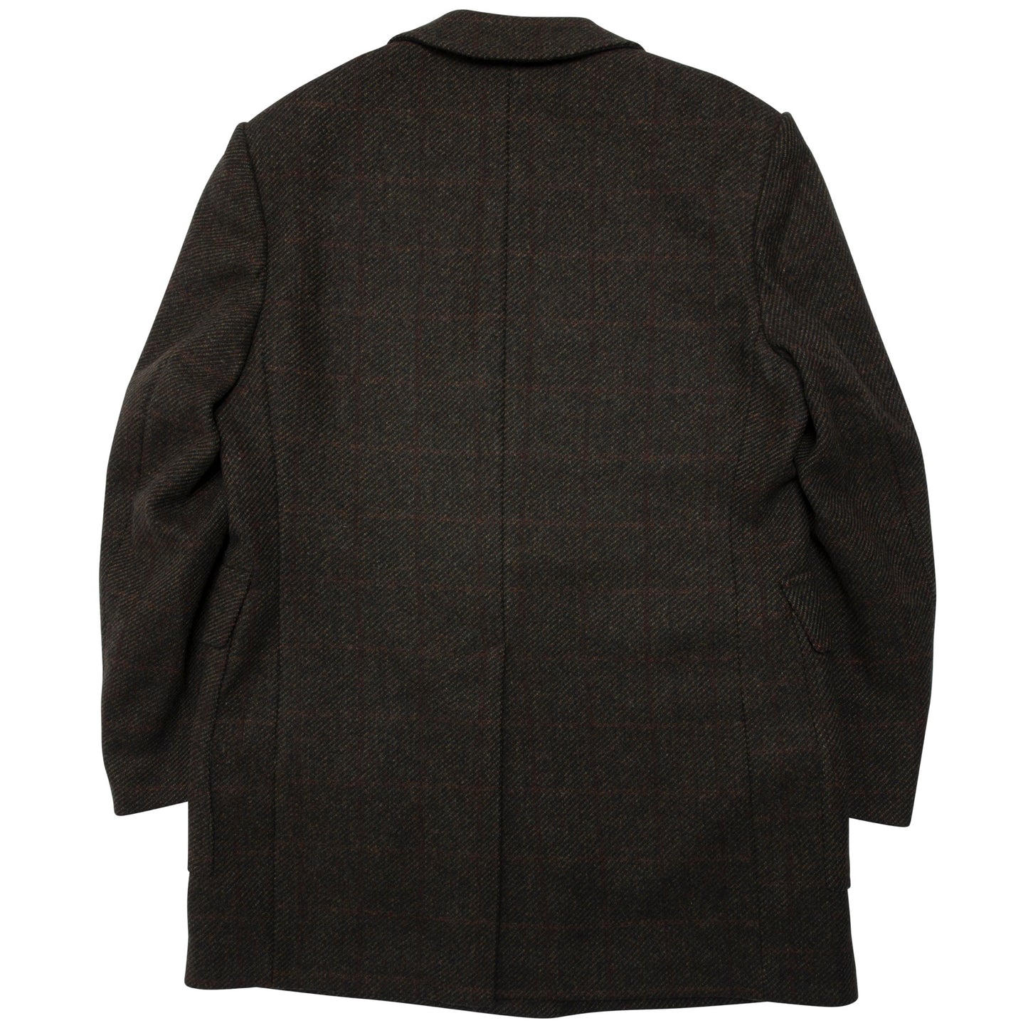 70s Shadow Windowpane Tweed Military Overcoat