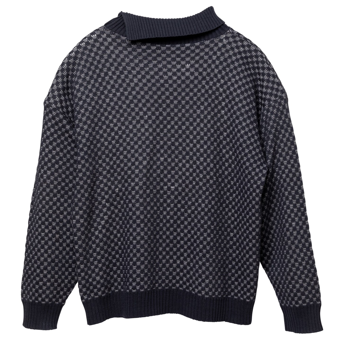 Garter Block Interlock Rib Knit Sweater