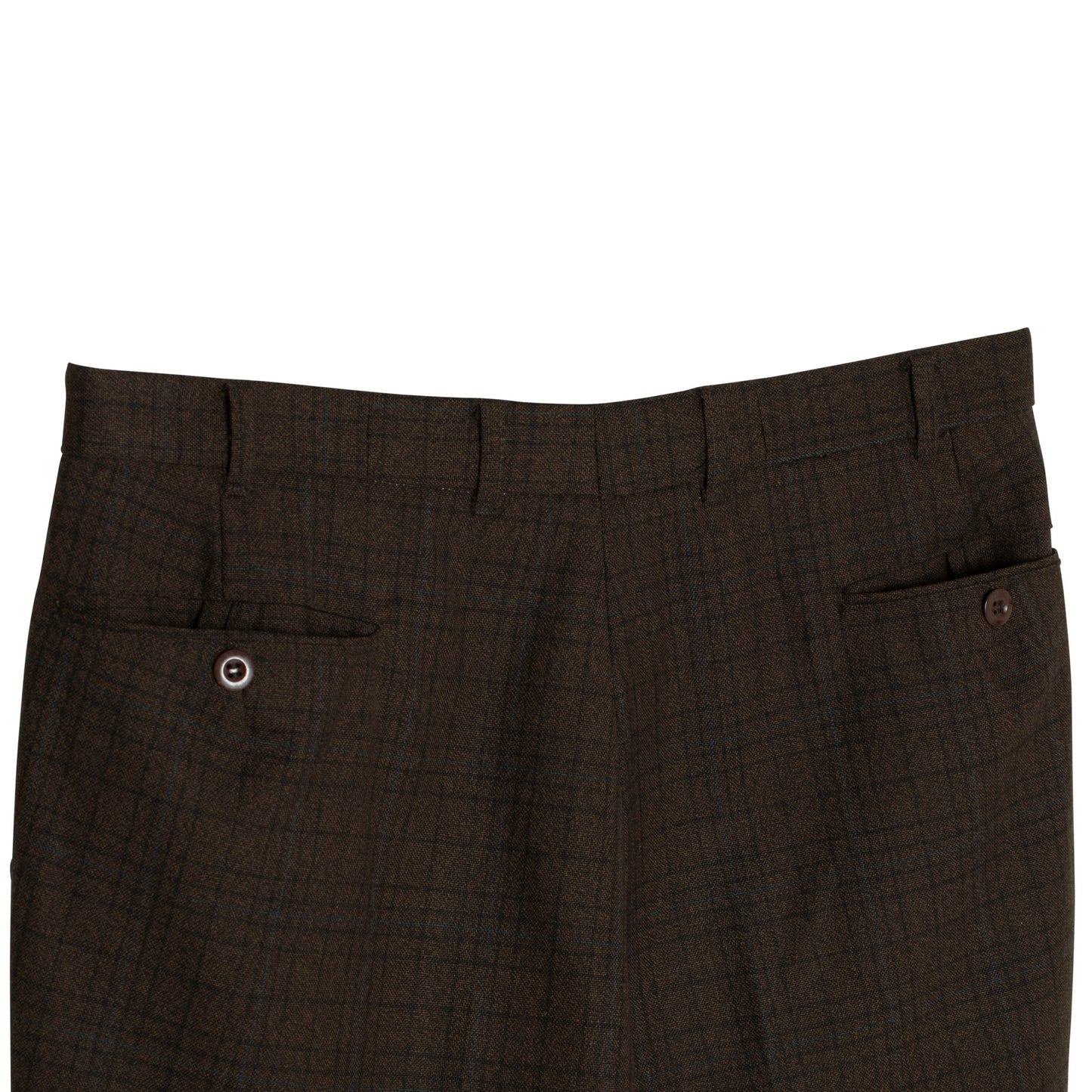 70s, Blue Overcheck, Tapered Leg, Pressed Pleats