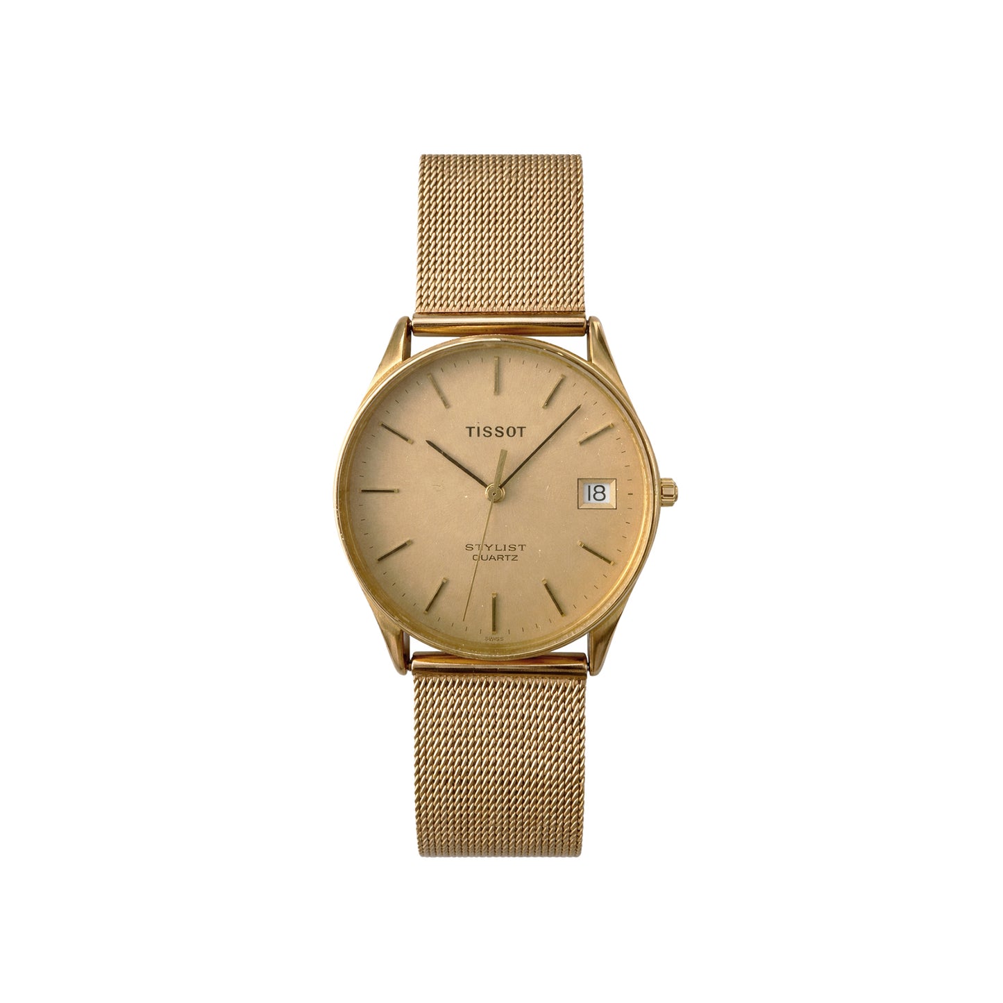 Gold-Tone Case with Milanese Bracelet, Early Quartz Era