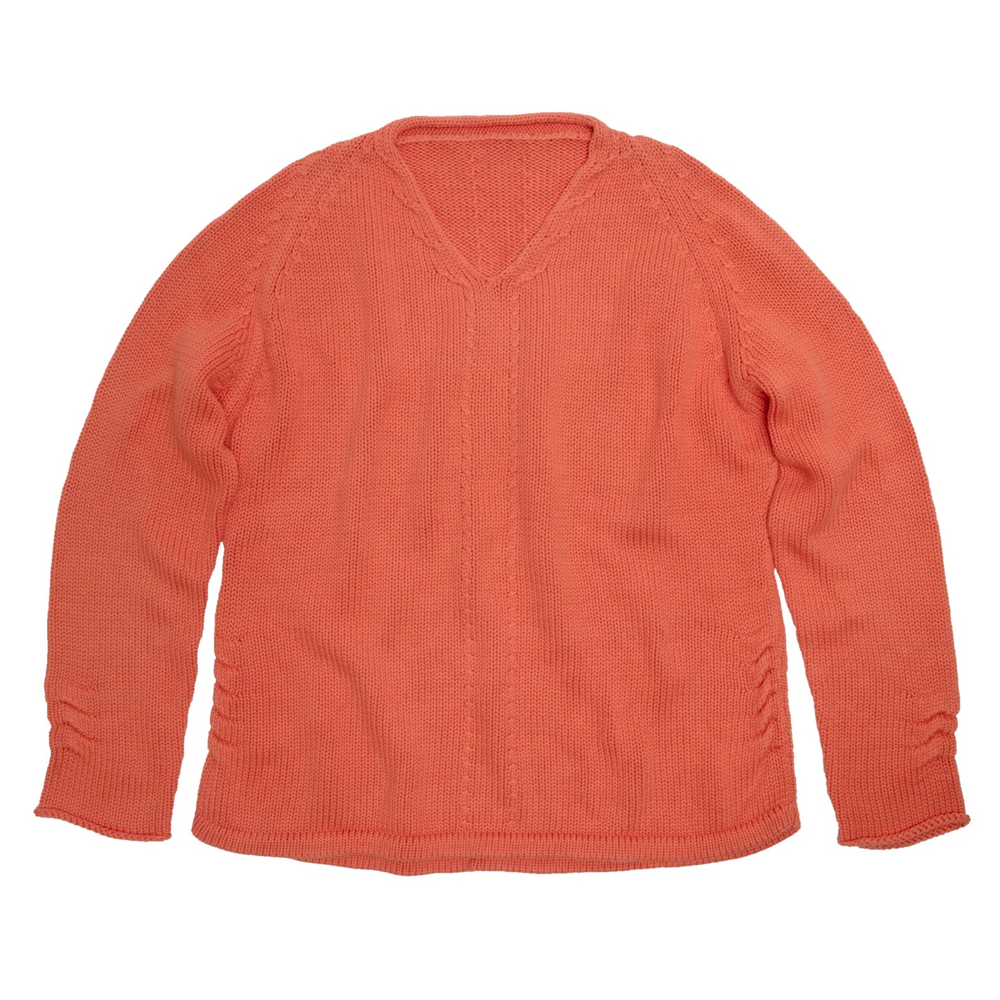 Cable Twist Rolled V Neck Pullover Sweater