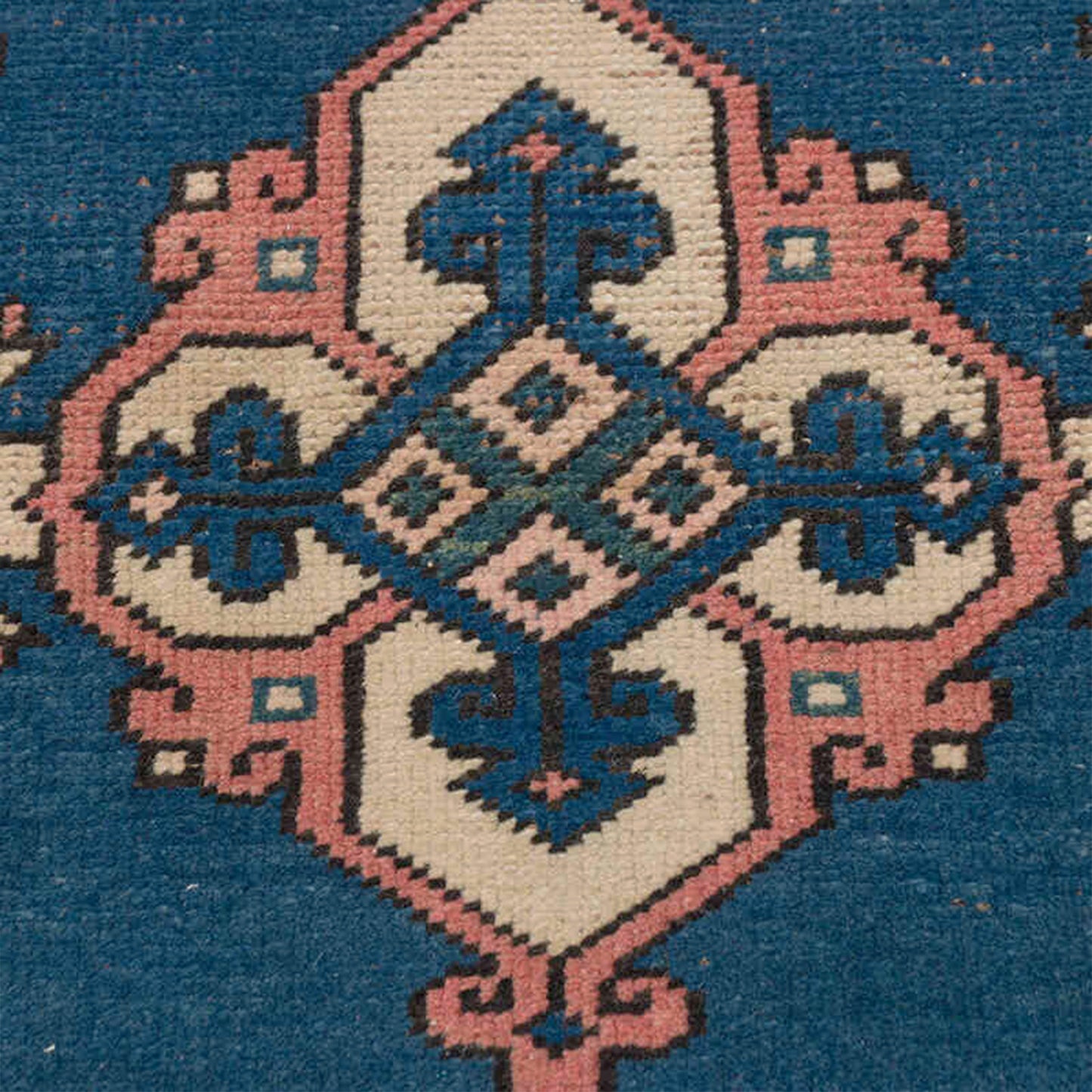 Central Geometric Medallion, Saturated Blue Ground, Compact Floor Scale