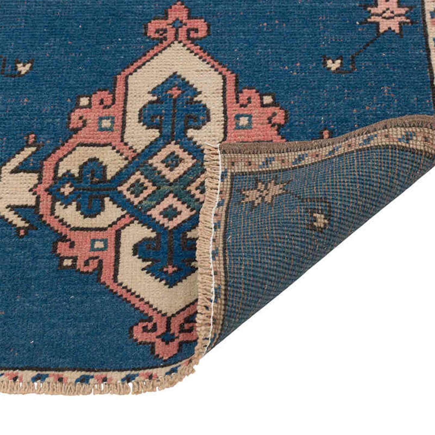 Central Geometric Medallion, Saturated Blue Ground, Compact Floor Scale