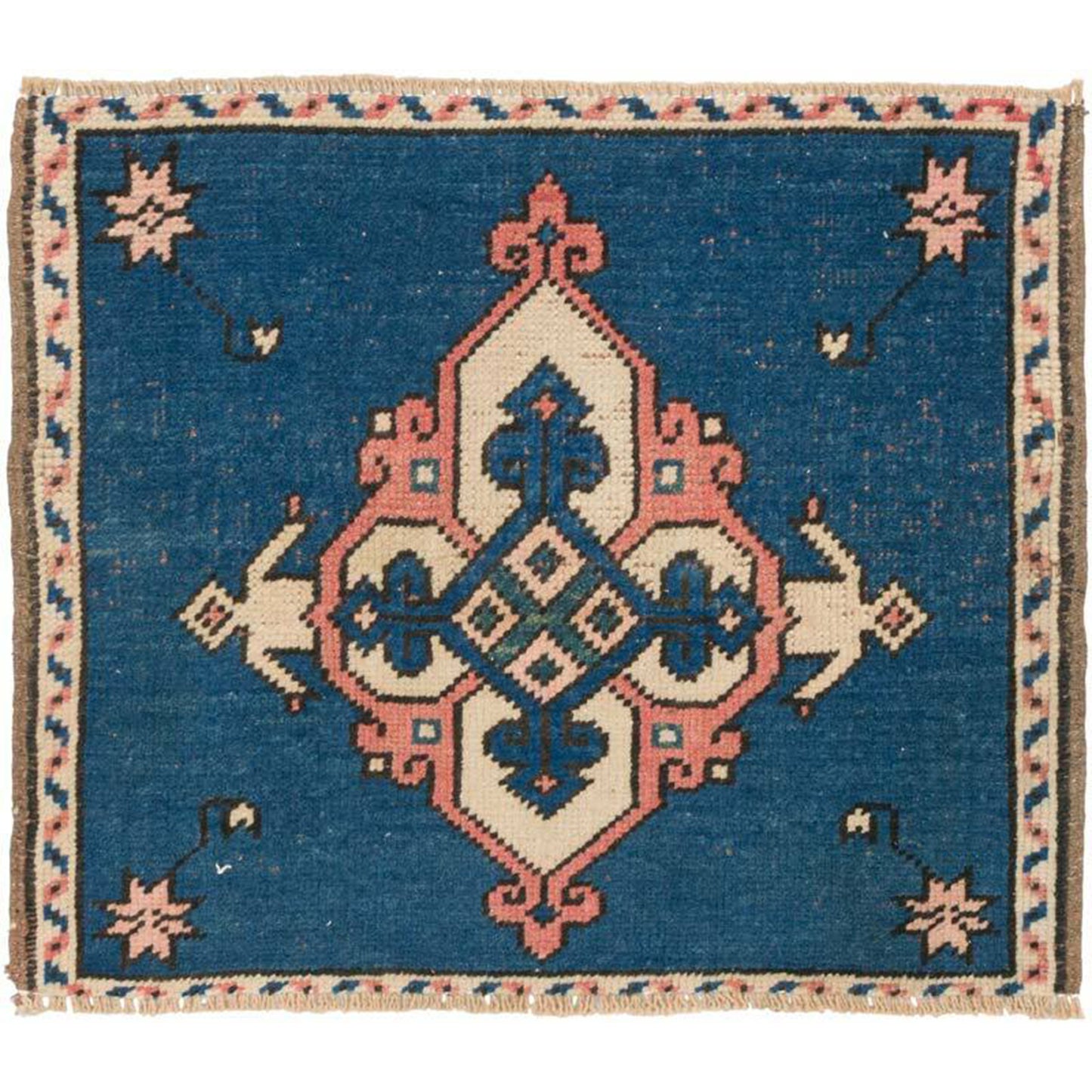 Central Geometric Medallion, Saturated Blue Ground, Compact Floor Scale