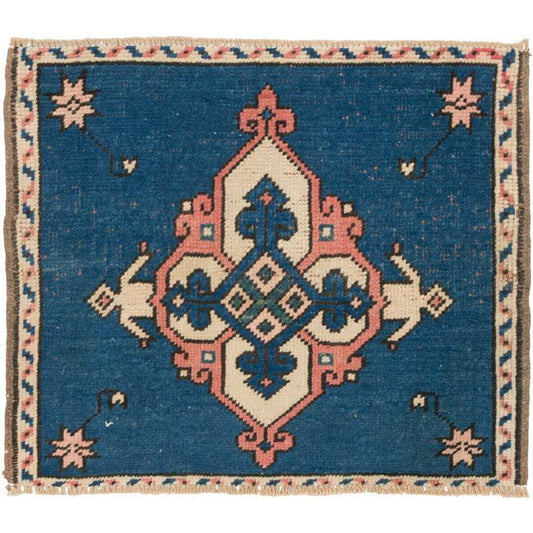 Central Geometric Medallion, Saturated Blue Ground, Compact Floor Scale