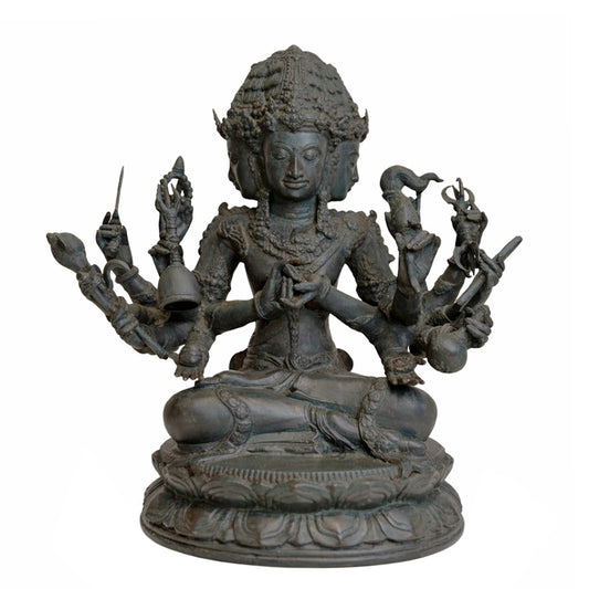 Brahma, Cast Bronze Multi-Headed and Multi-Armed Deity on Lotus Base