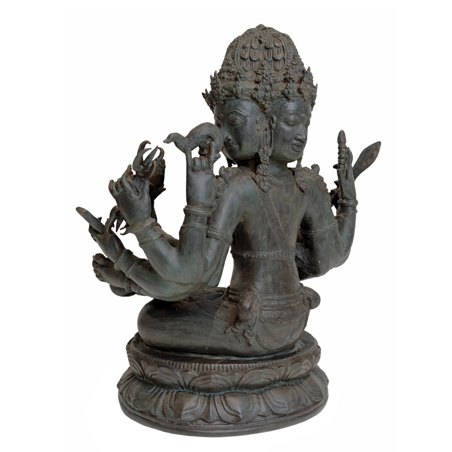 Brahma, Cast Bronze Multi-Headed and Multi-Armed Deity on Lotus Base