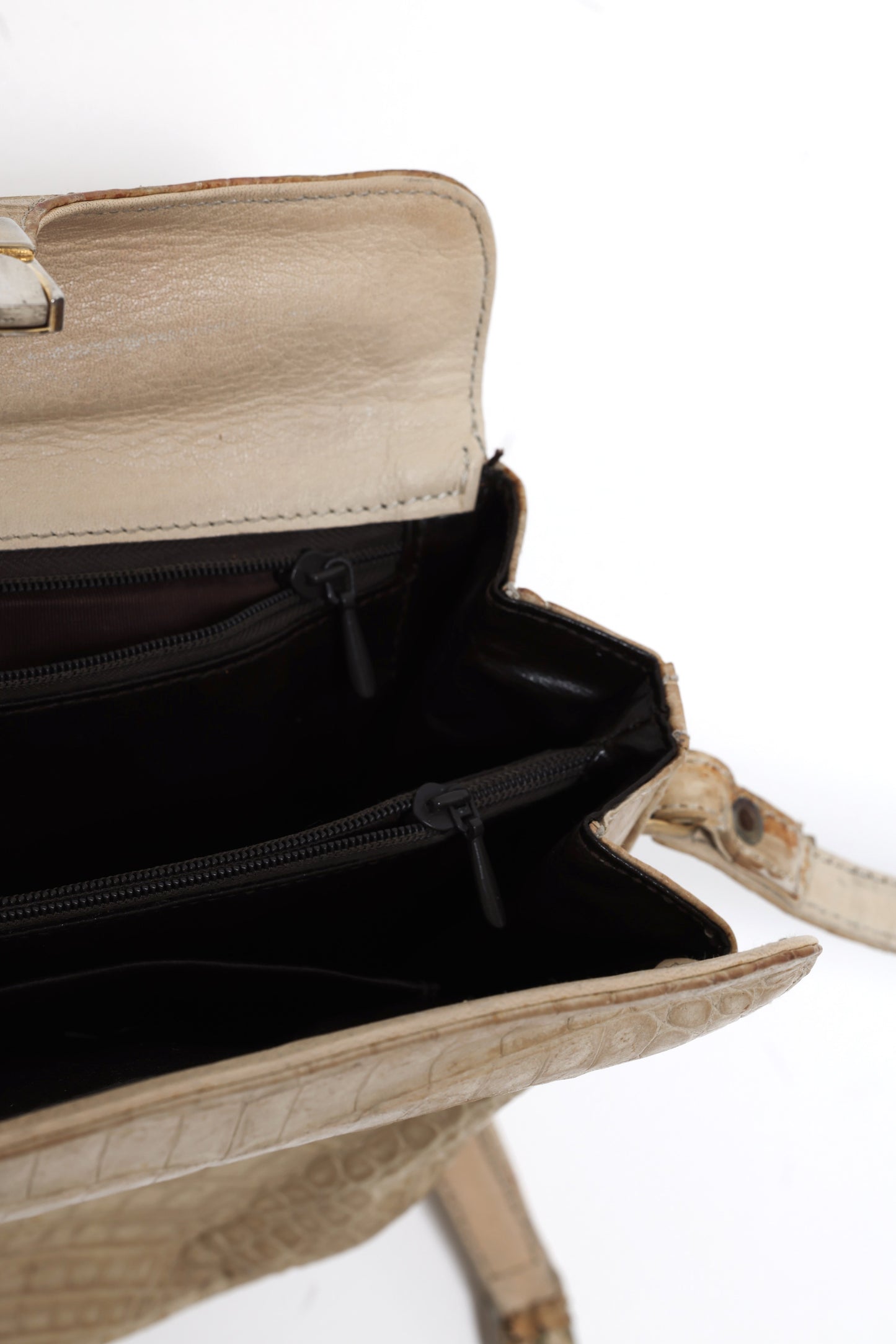 1960s, Albino Crocodile Crossbody Saddle-Front Case Bag, Narrow Strap Suspension