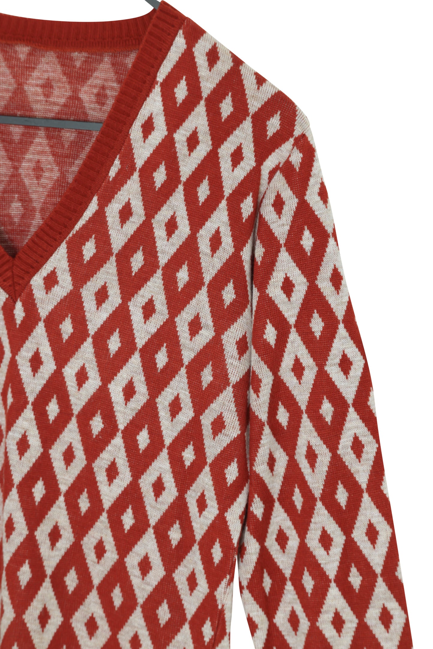 1965–75, Fine-Gauge Pullover Sweater, Deep Rib Terminations, Harlequin Repeat