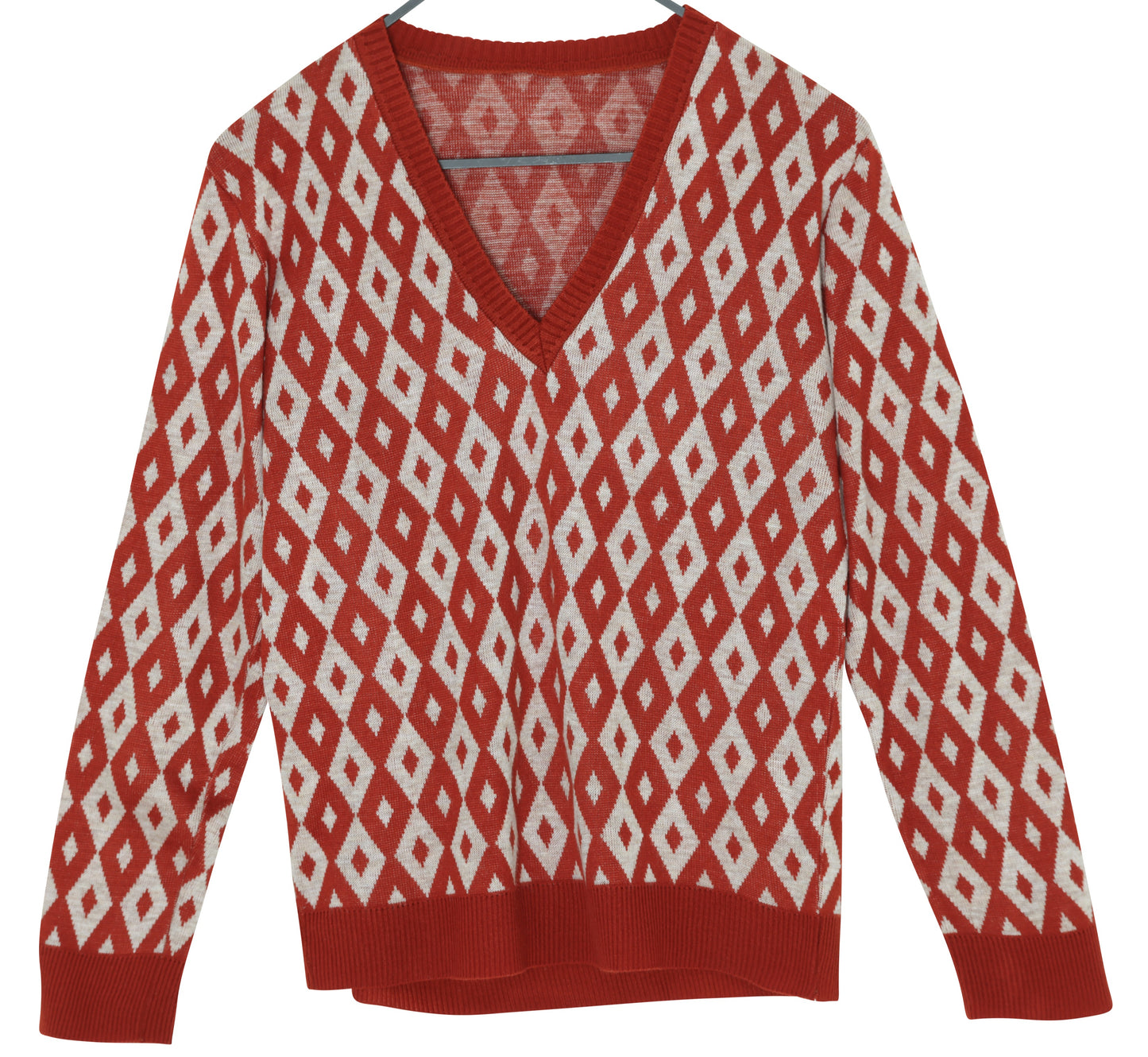 1965–75, Fine-Gauge Pullover Sweater, Deep Rib Terminations, Harlequin Repeat