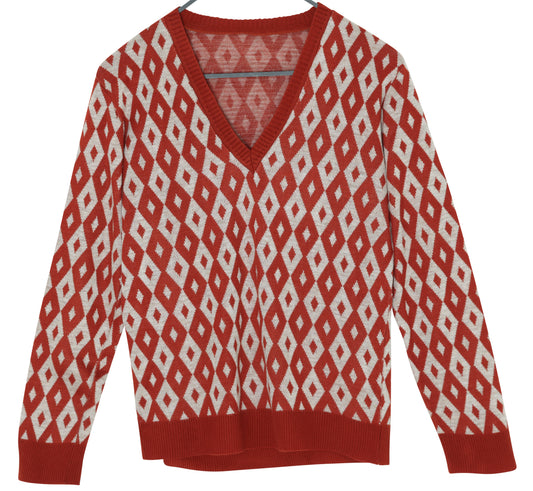 1965–75, Fine-Gauge Pullover Sweater, Deep Rib Terminations, Harlequin Repeat