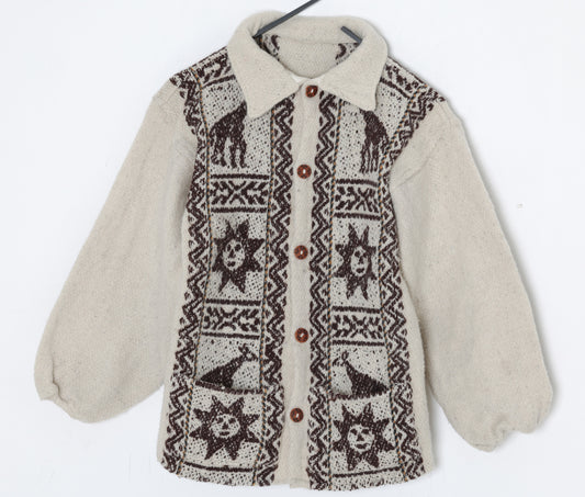 1970s–80s, Hand-Loomed Wool Pile Overshirt with Andean Solar and Camelid Motifs