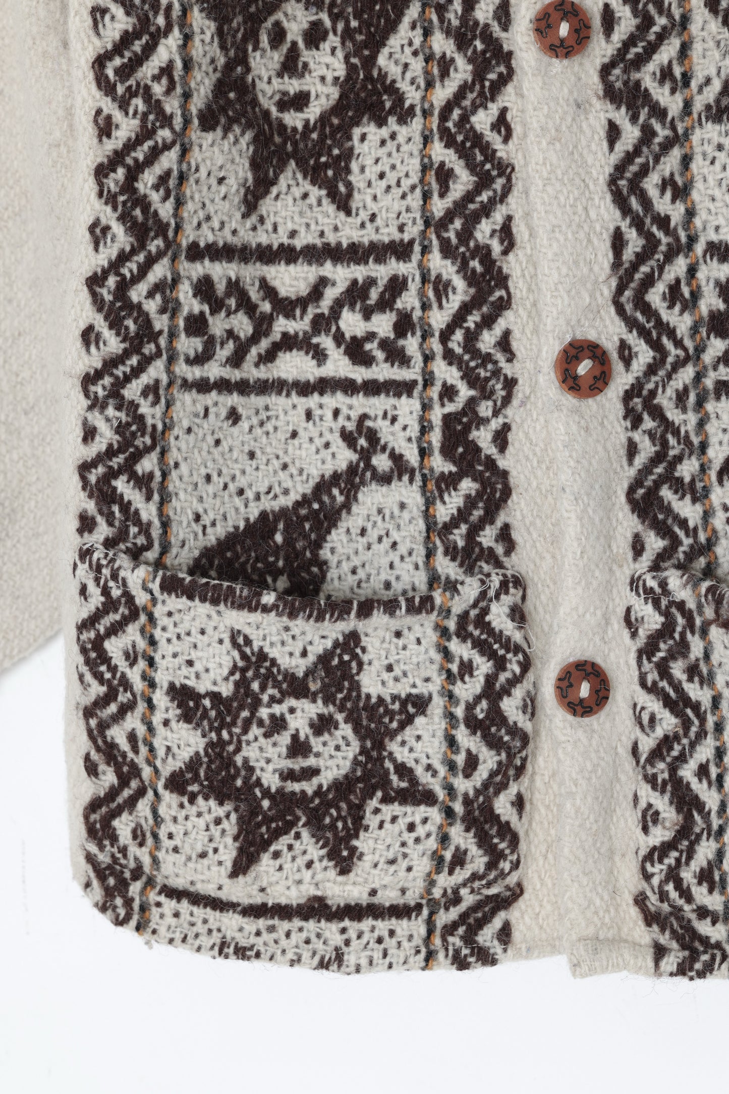 1970s–80s, Hand-Loomed Wool Pile Overshirt with Andean Solar and Camelid Motifs