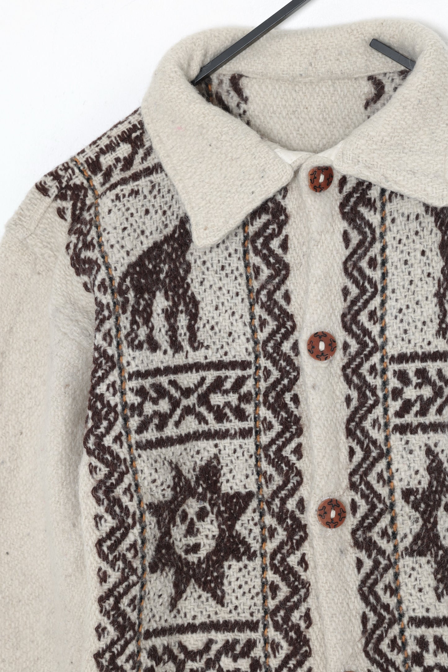 1970s–80s, Hand-Loomed Wool Pile Overshirt with Andean Solar and Camelid Motifs