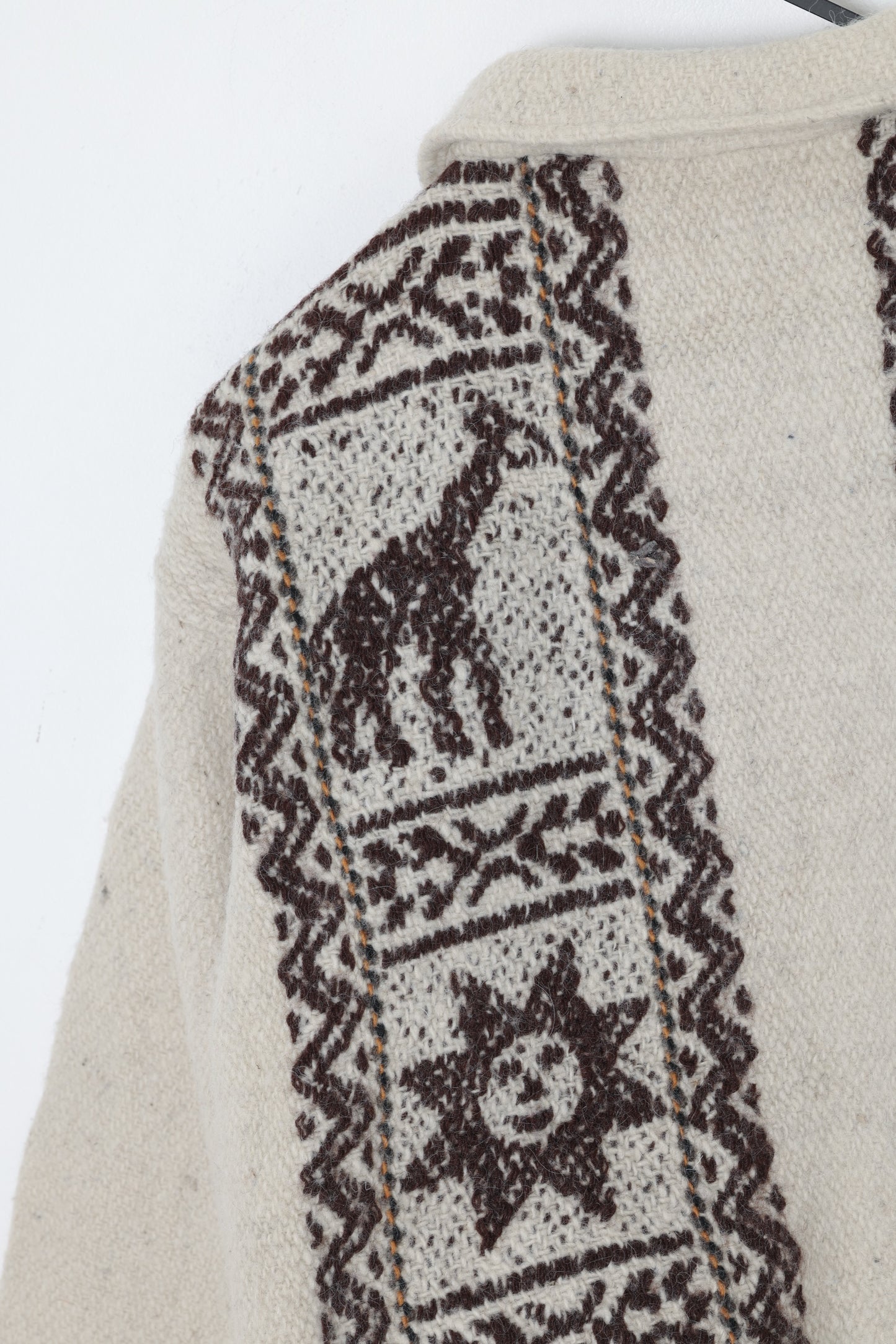 1970s–80s, Hand-Loomed Wool Pile Overshirt with Andean Solar and Camelid Motifs
