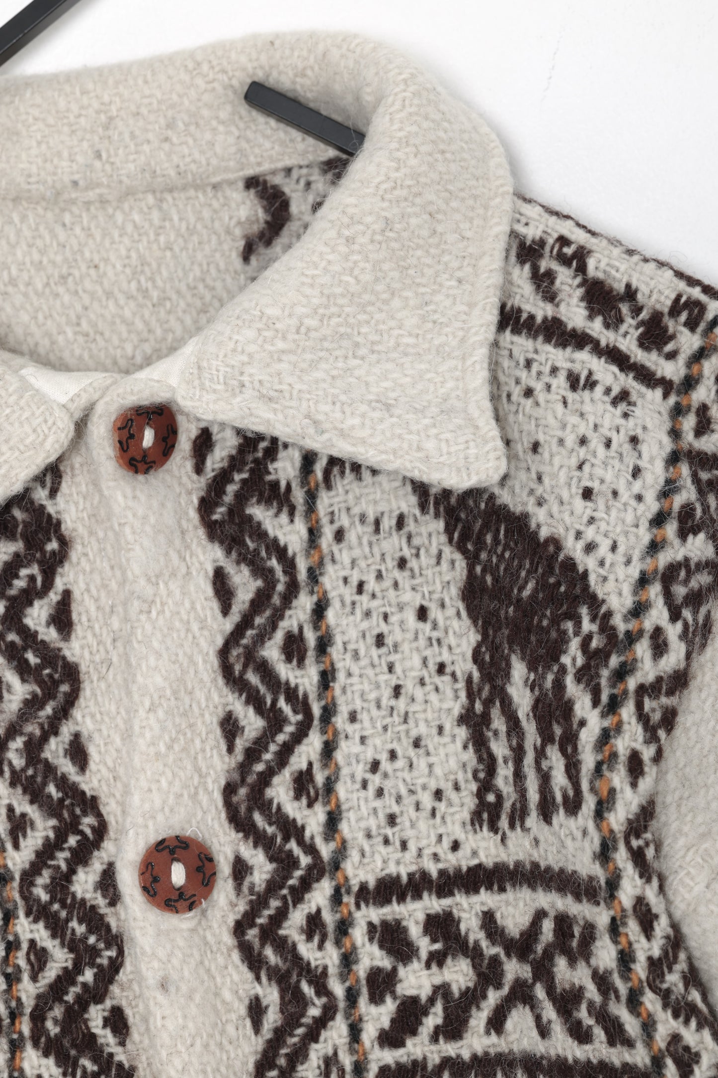 1970s–80s, Hand-Loomed Wool Pile Overshirt with Andean Solar and Camelid Motifs