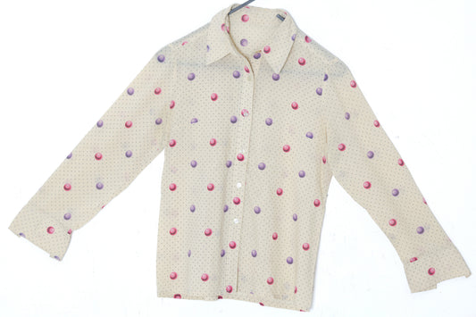1970s, Boutique-Grade Novelty Print Blouse with Floating Orb Motif, Fine Semi-Sheer Woven