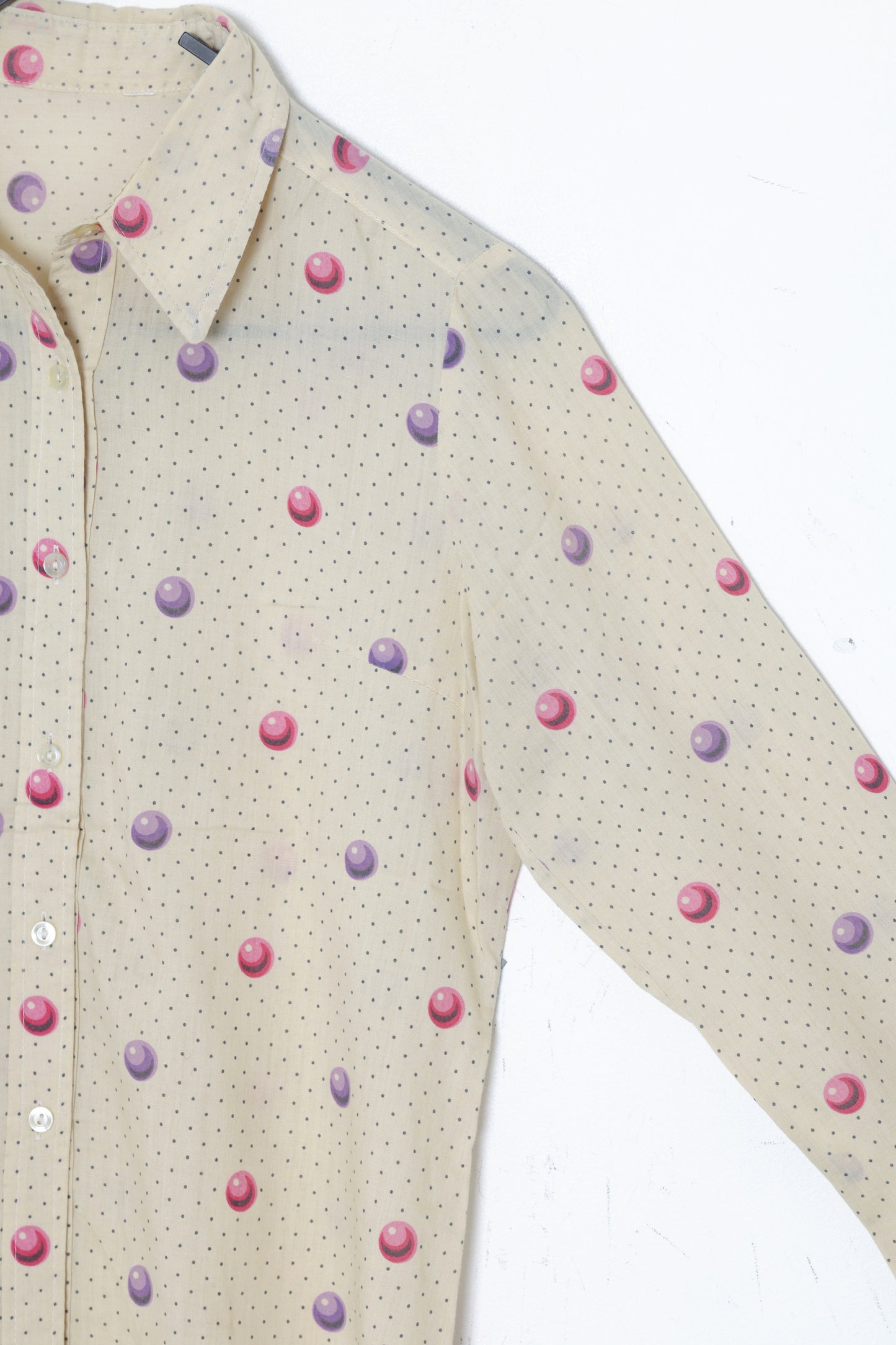 1970s, Boutique-Grade Novelty Print Blouse with Floating Orb Motif, Fine Semi-Sheer Woven