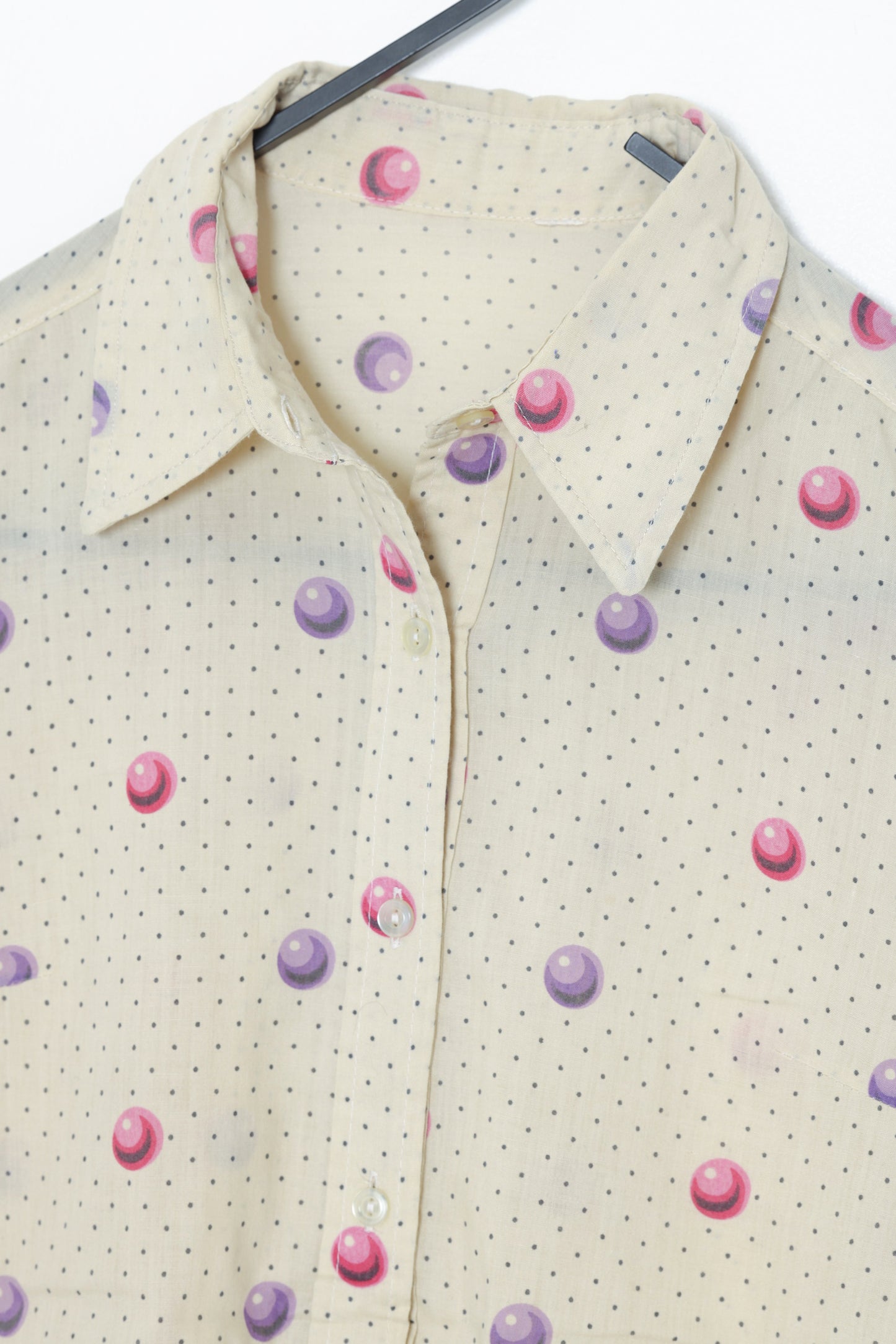 1970s, Boutique-Grade Novelty Print Blouse with Floating Orb Motif, Fine Semi-Sheer Woven