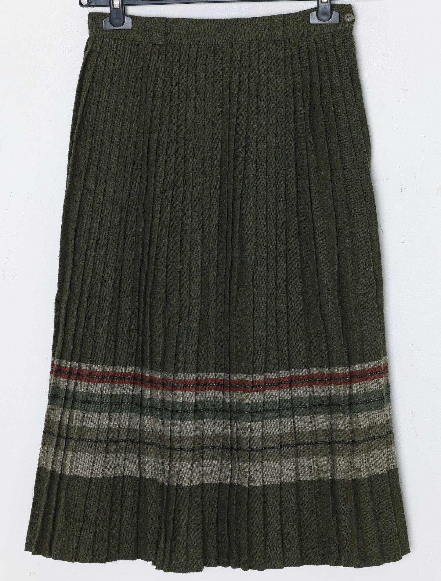 1970s, Italian Border-Plaid Wool-Rich Knife-Pleated Leisure Skirt