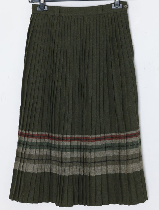 1970s, Italian Border-Plaid Wool-Rich Knife-Pleated Leisure Skirt