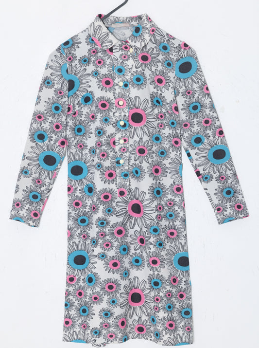 1970s, Printed Leisure Shift Dress, Psychedelic Finnish Daisy Motif