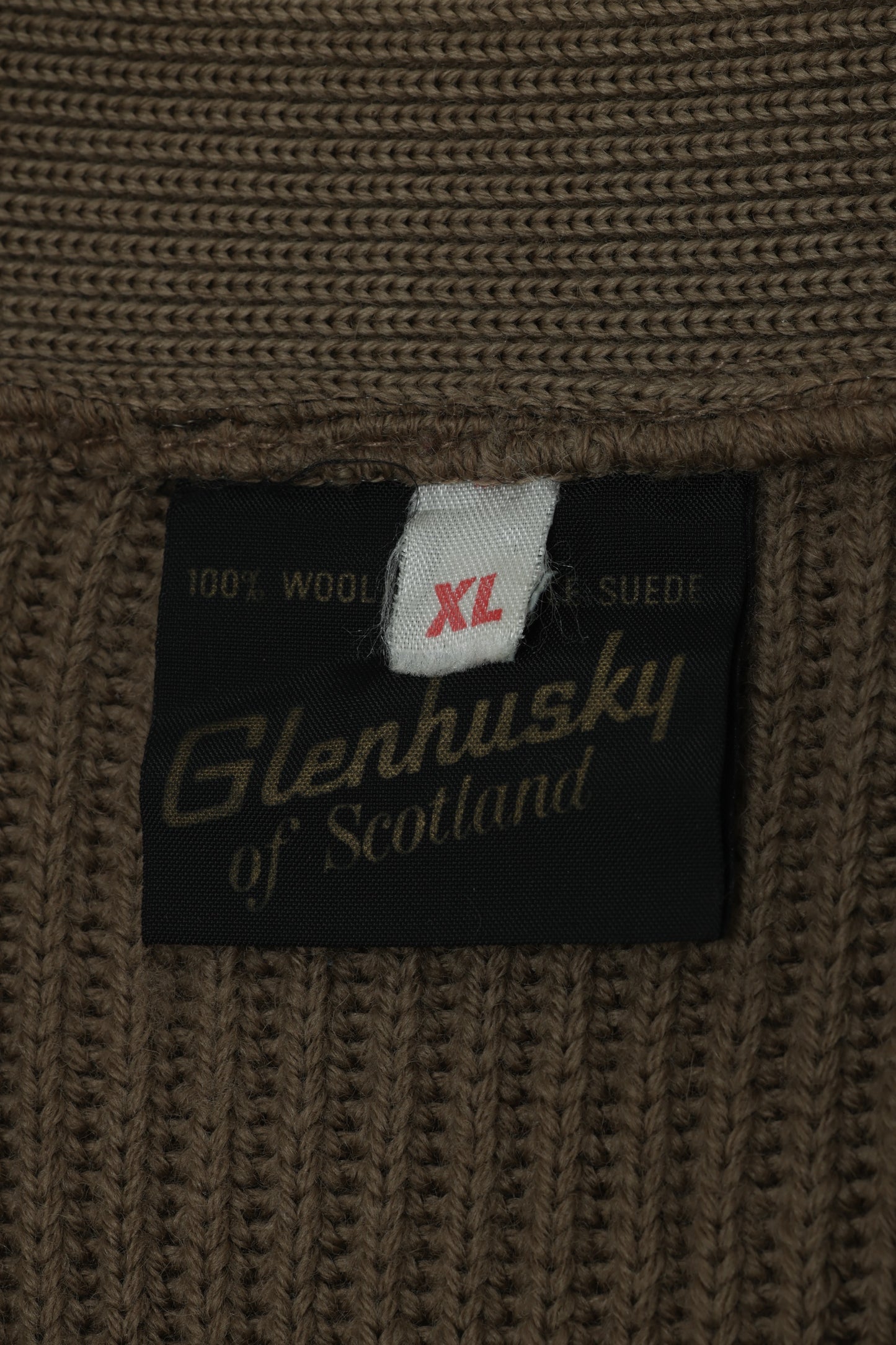 1970s Scottish Leisurewear Wool Knit and Sueded Leather Panel Cardigan