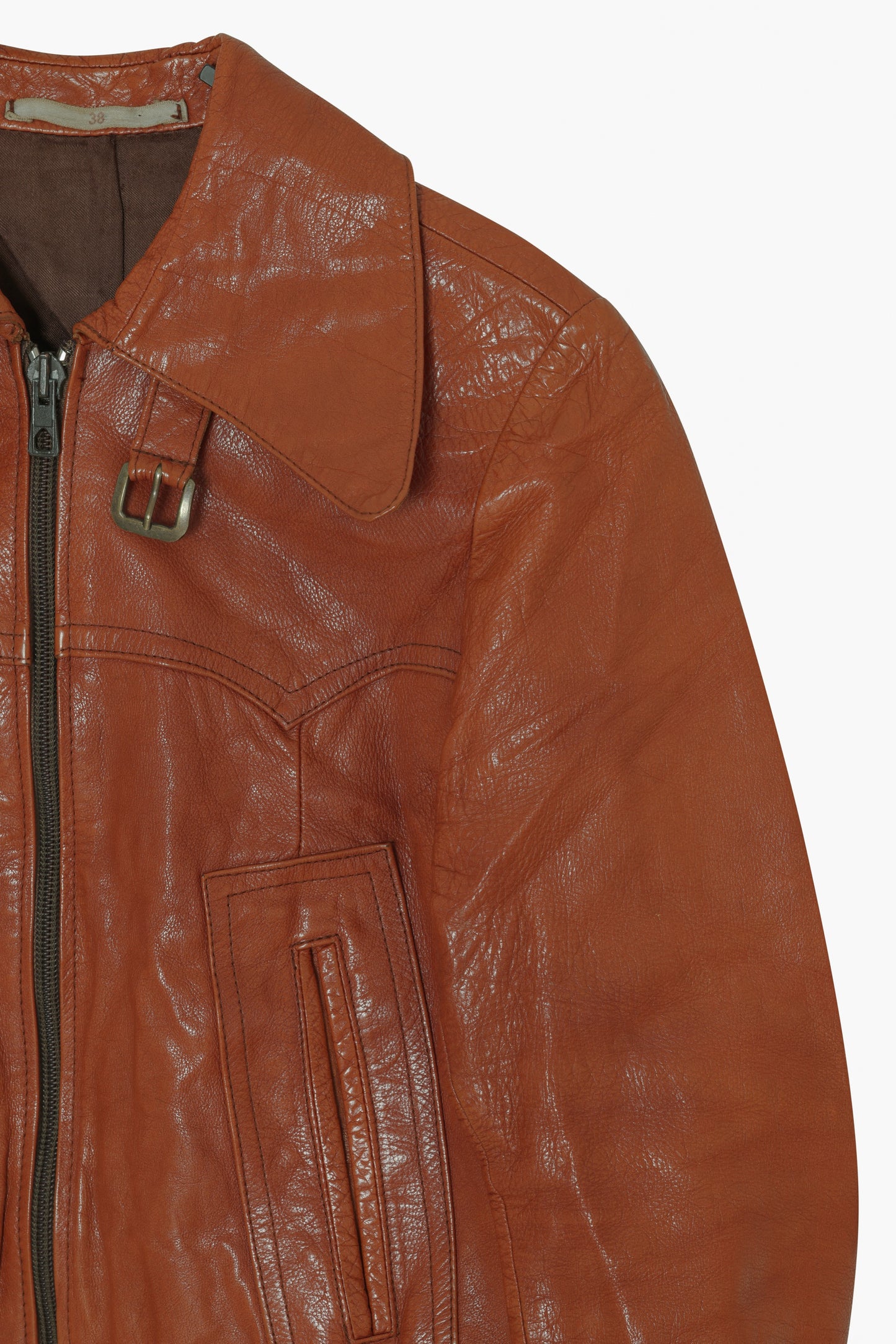 1970s Swedish Leather Jacket, Buckled Throat Latch, Ribbed Terminations, Western
