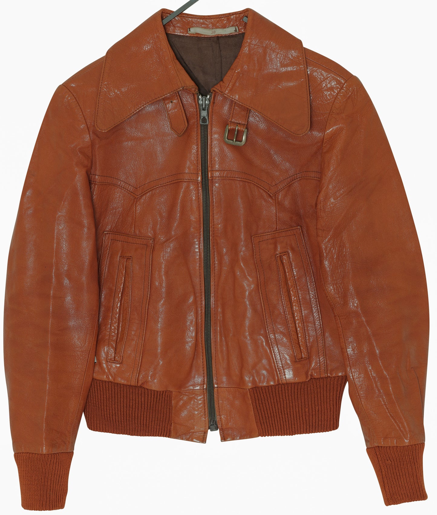 1970s Swedish Leather Jacket, Buckled Throat Latch, Ribbed Terminations, Western