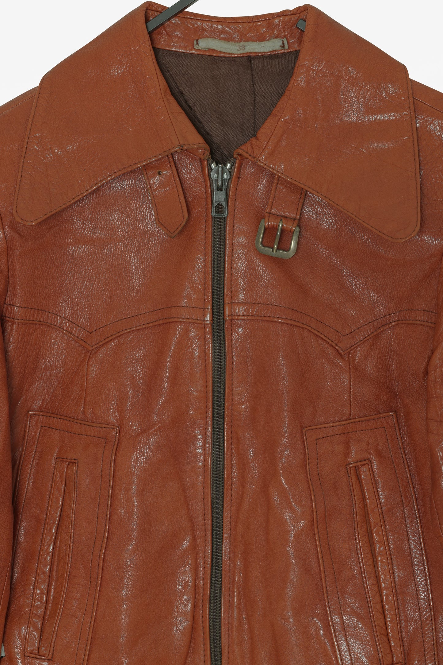 1970s Swedish Leather Jacket, Buckled Throat Latch, Ribbed Terminations, Western