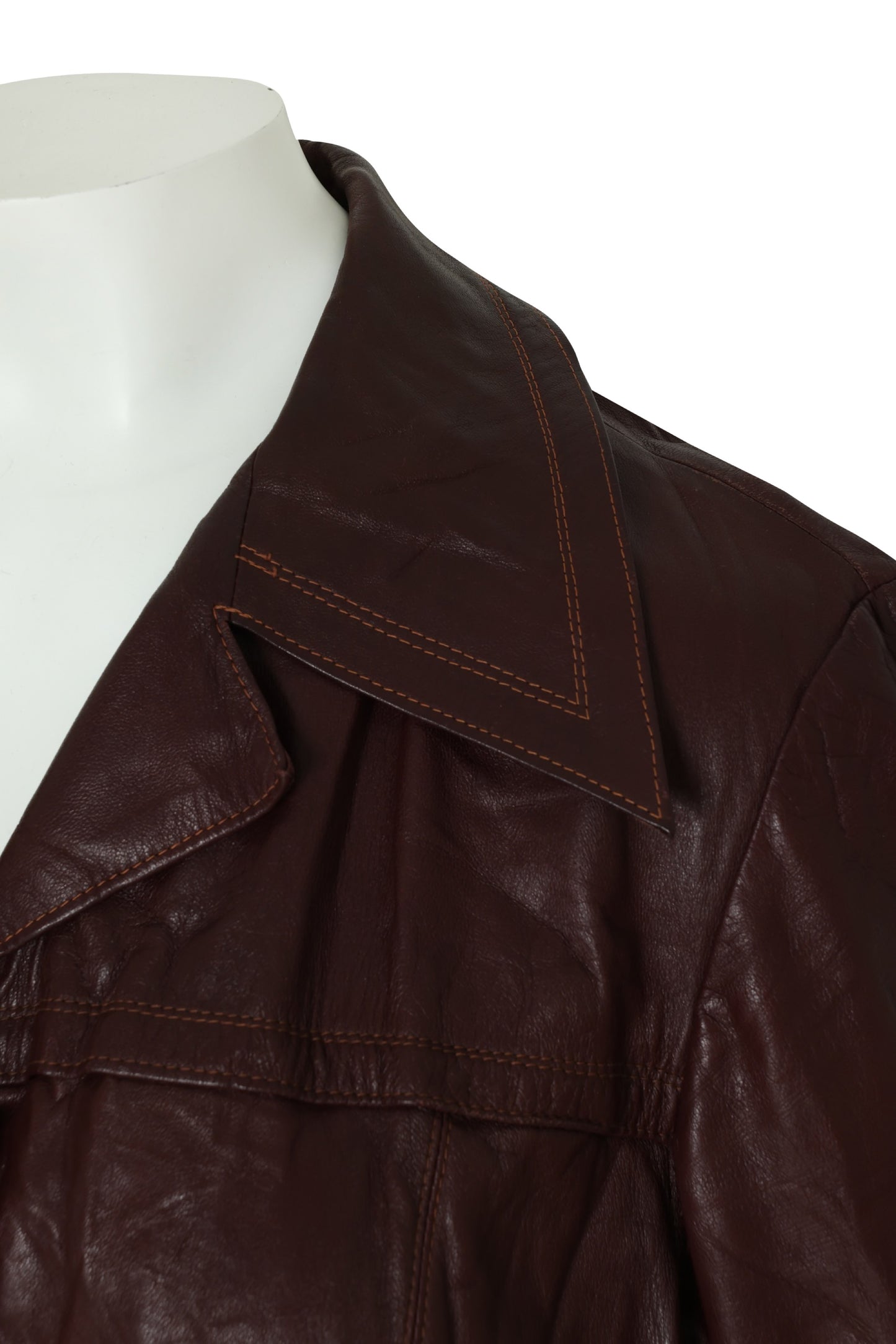 1970s Swedish Provincial Calf Leather Belted Jacket, Shirt-Derived Notched Collar, Structured Front Yoke