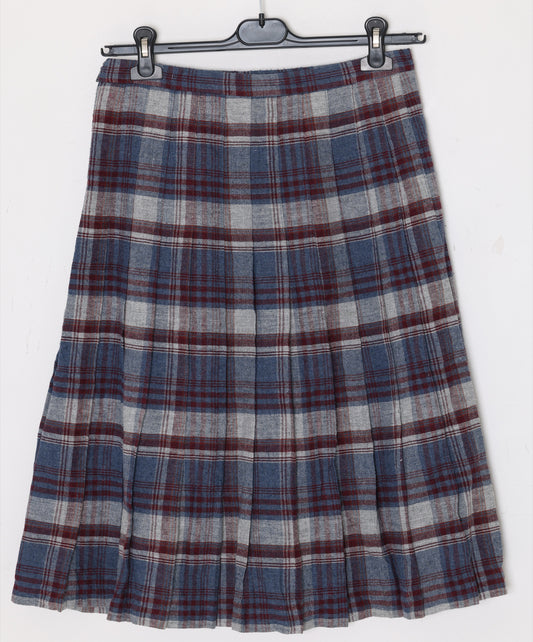 1970s Wool Plaid Skirt, Controlled Pleat Expansion, Gallois Gisèle