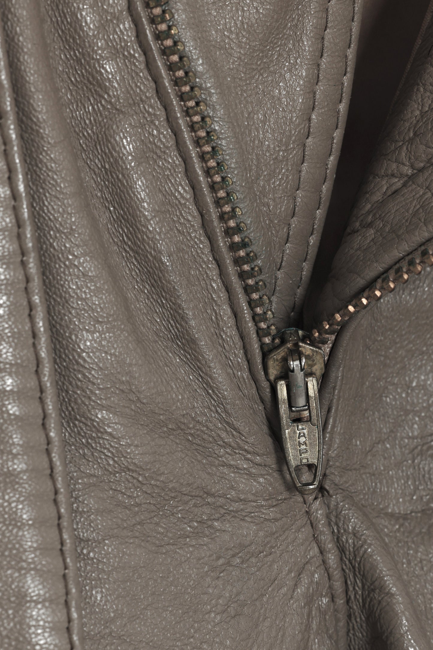 1975–1982, Taupe Leather Expedition Short, Split Apron Panels, Lampo Zip Fly