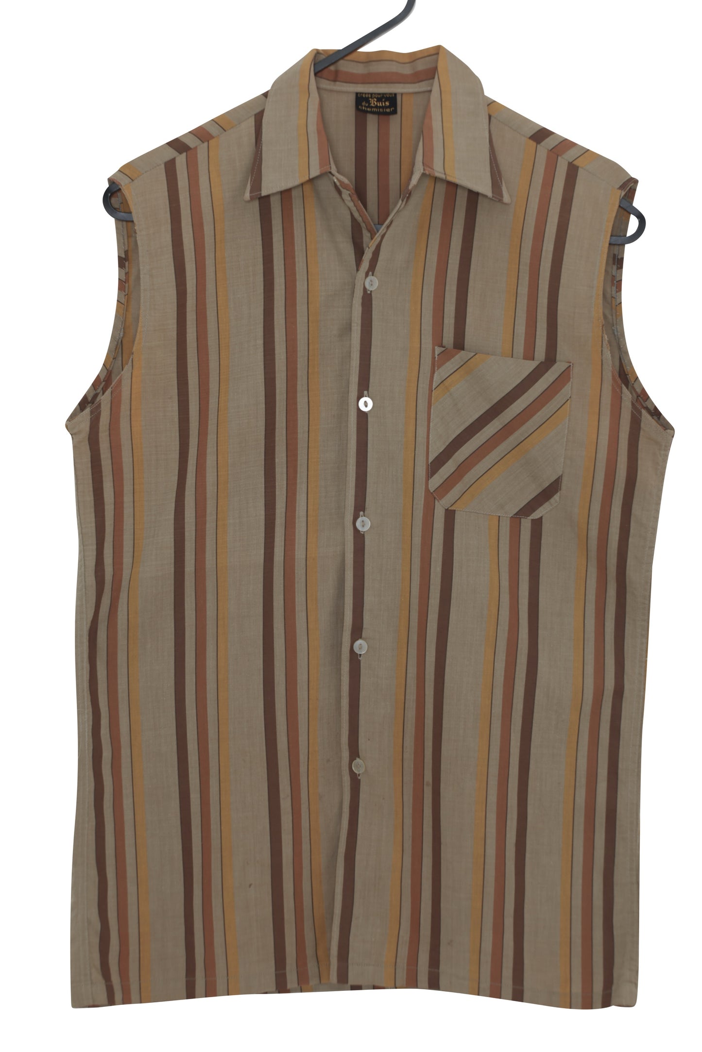 1973–1978, Sleeveless Chemisier in Striped Plain-Weave Shirting