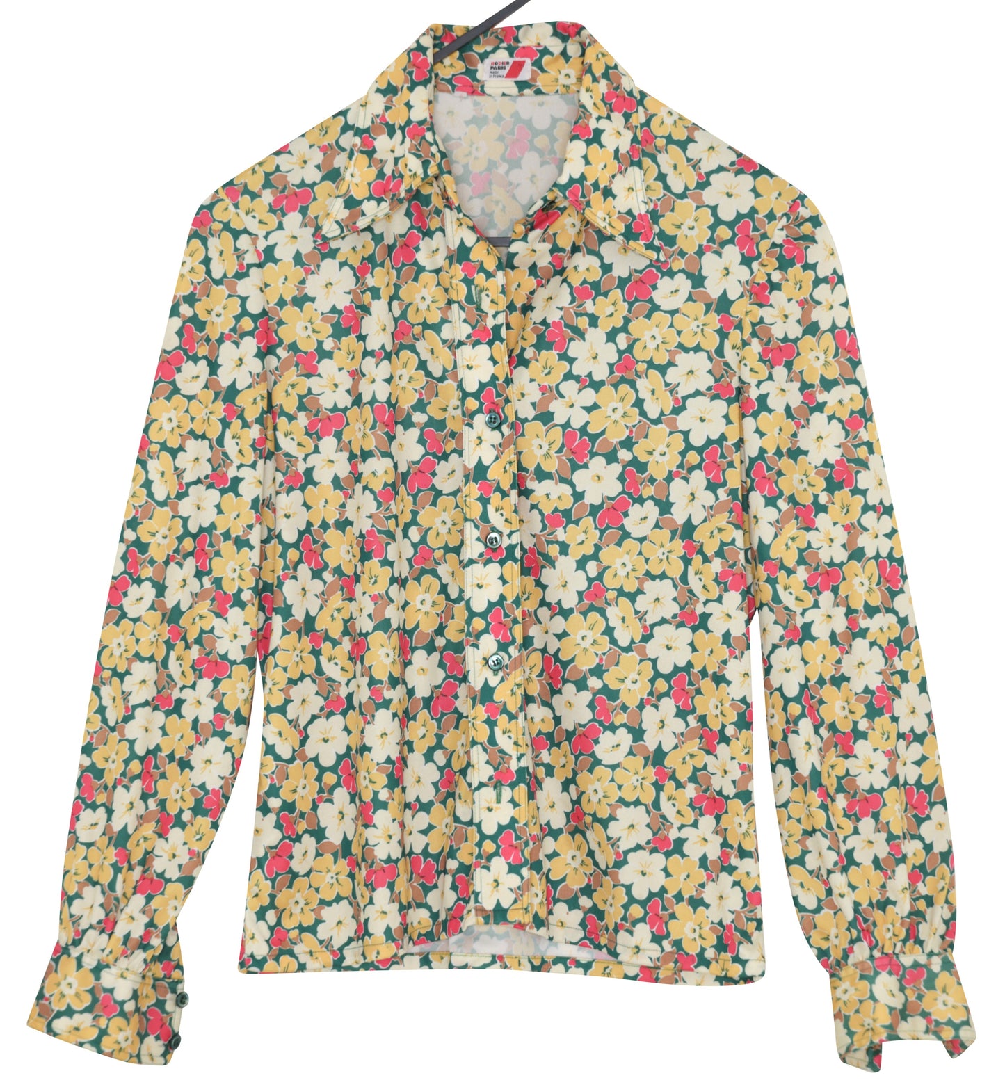 1973–1979, French Printed Jersey Knit Chemisier with Extended Collar Point