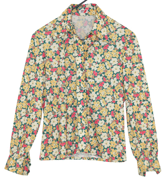 1973–1979, French Printed Jersey Knit Chemisier with Extended Collar Point
