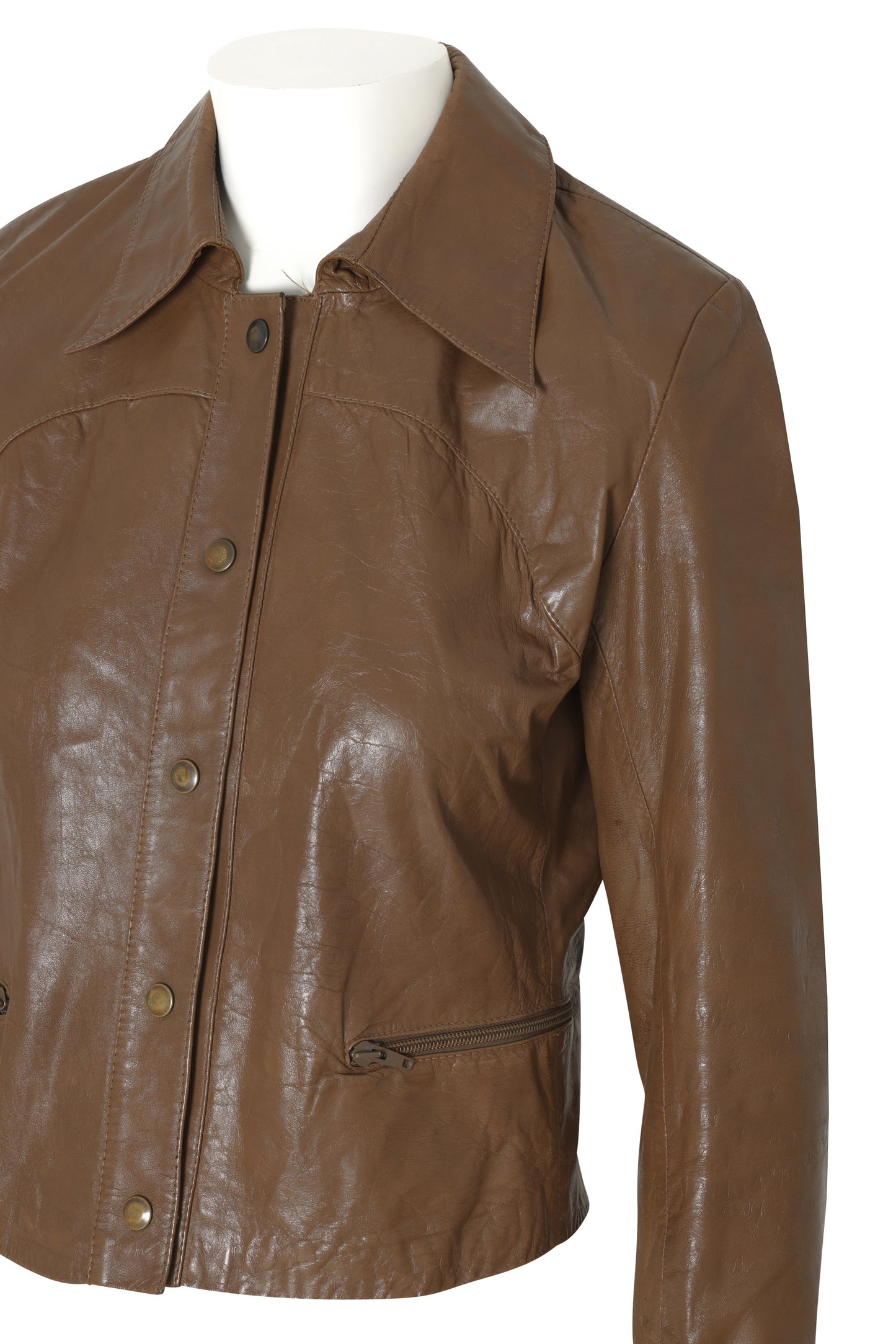 1975–1985 Leather Jacket, Press-Stud Closure, Extended Point Collar, Western