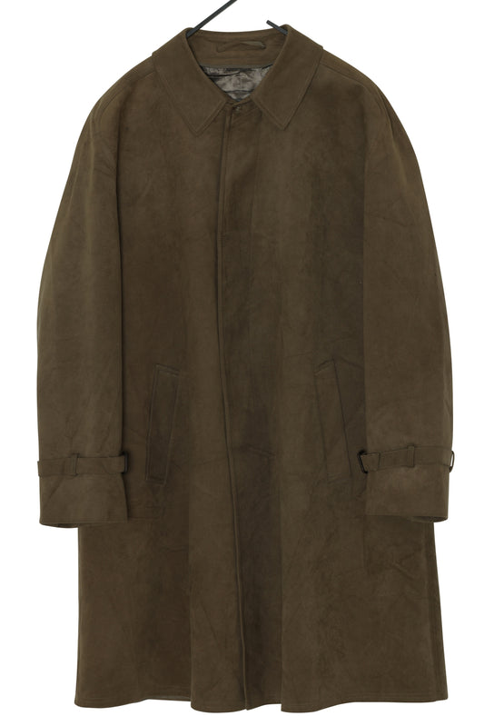 1980–1990 German Suede Car Coat, Concealed Placket, Minimal Panels, Scottish Wool Lining