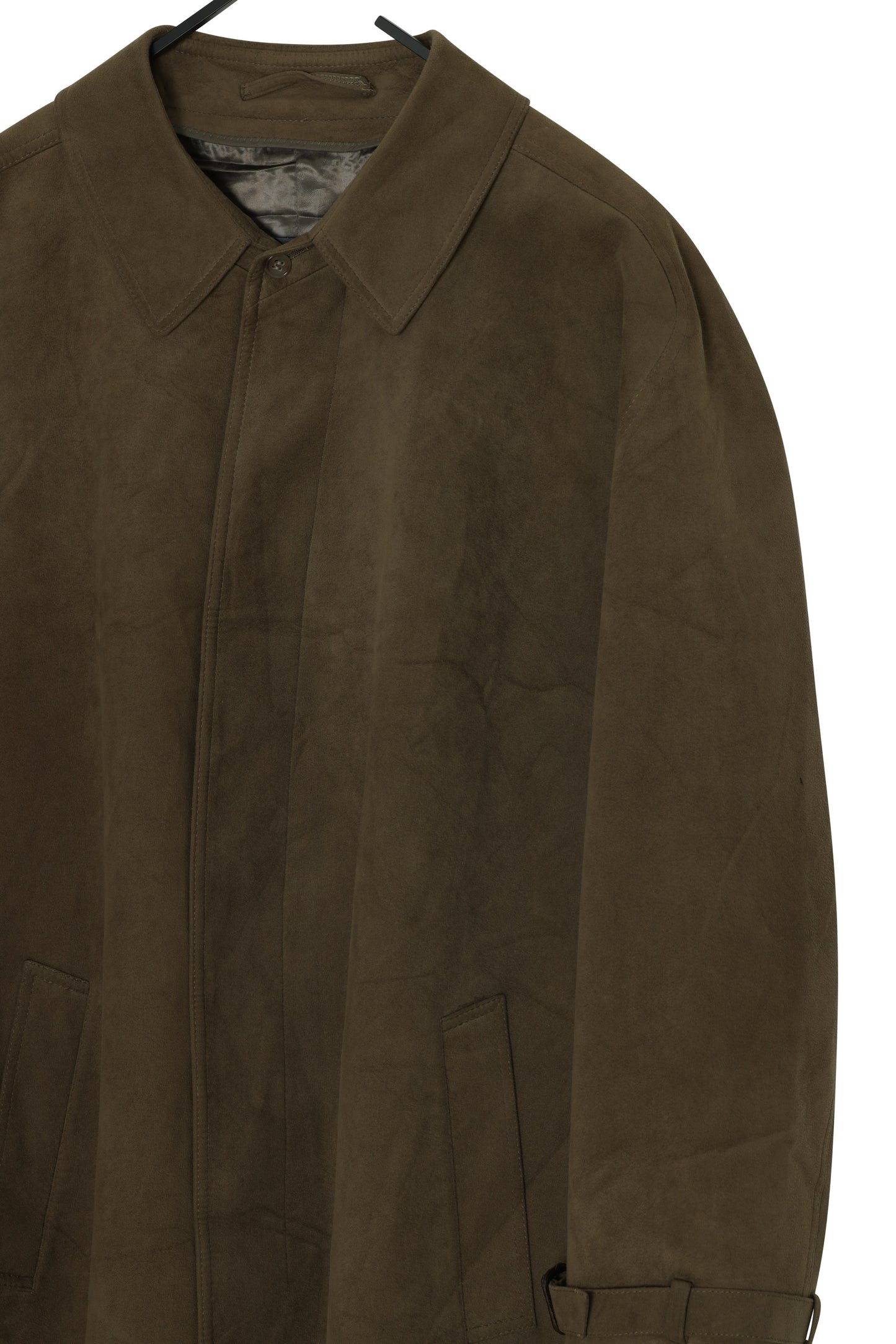 1980–1990 German Suede Car Coat, Concealed Placket, Minimal Panels, Scottish Wool Lining