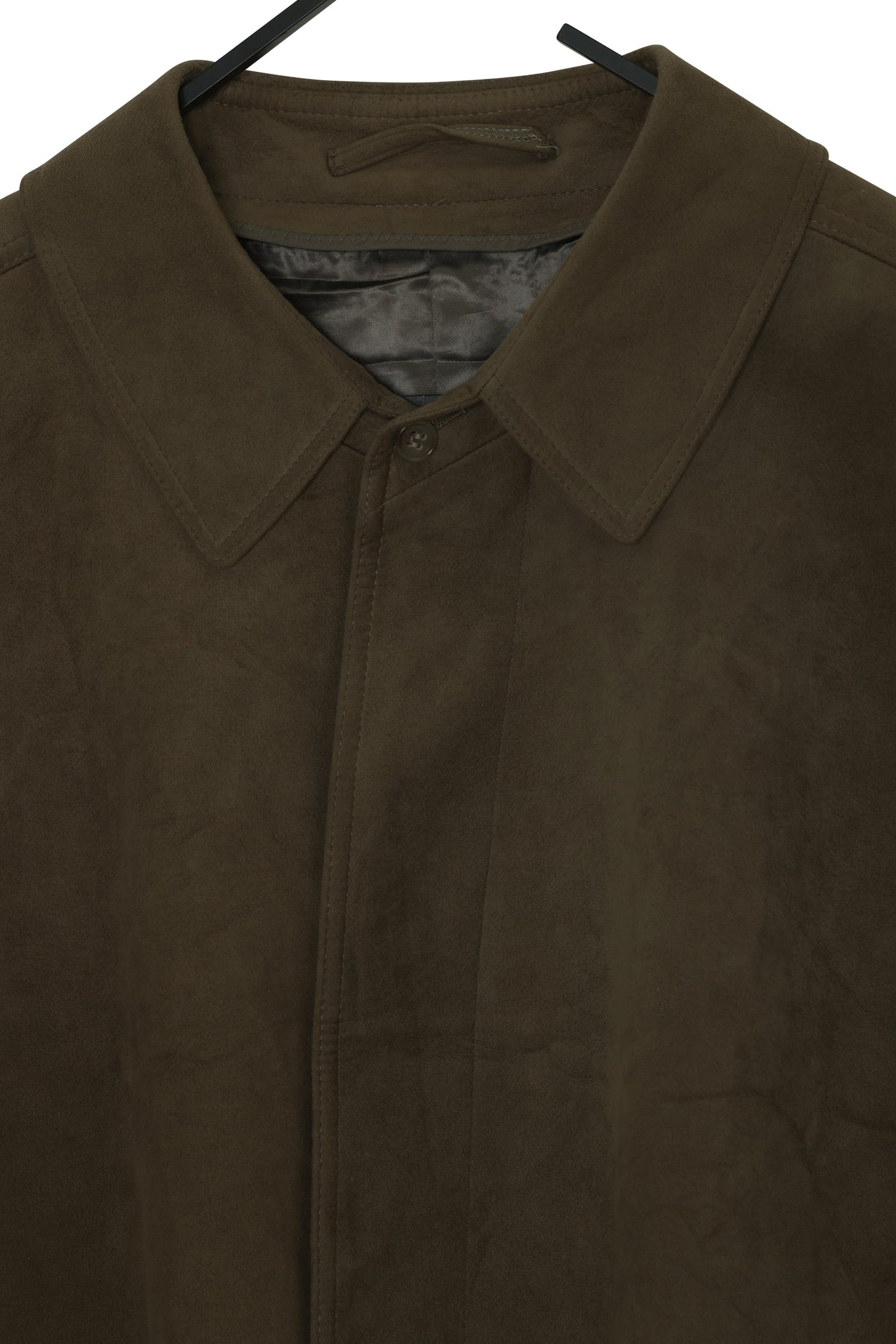 1980–1990 German Suede Car Coat, Concealed Placket, Minimal Panels, Scottish Wool Lining