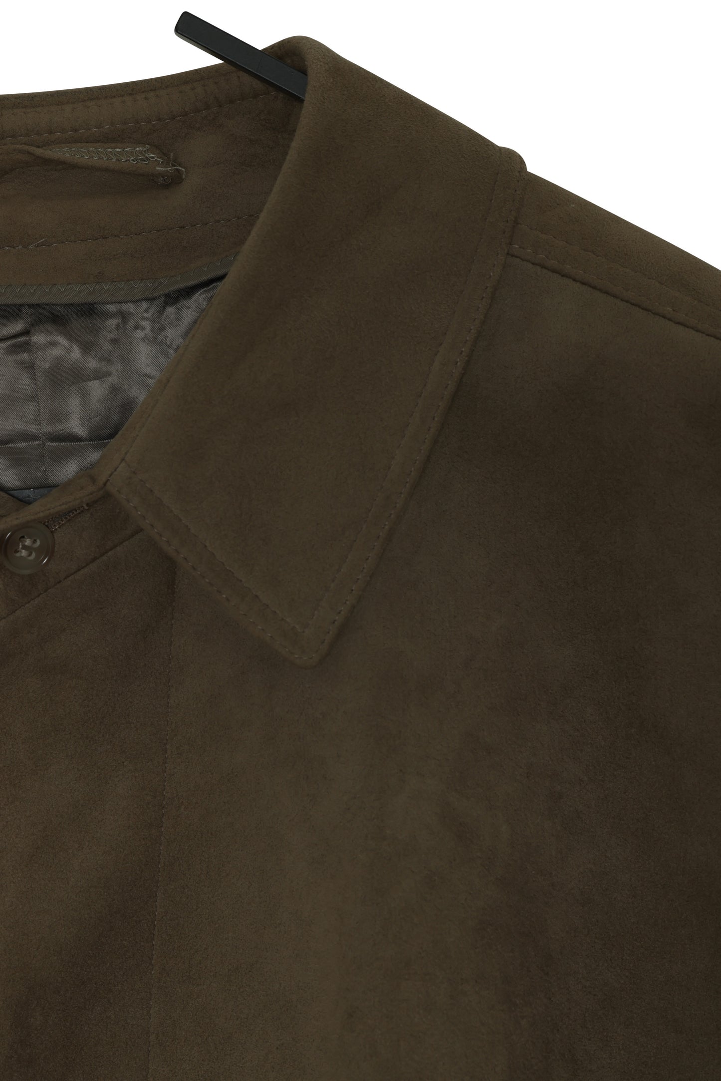 1980–1990 German Suede Car Coat, Concealed Placket, Minimal Panels, Scottish Wool Lining