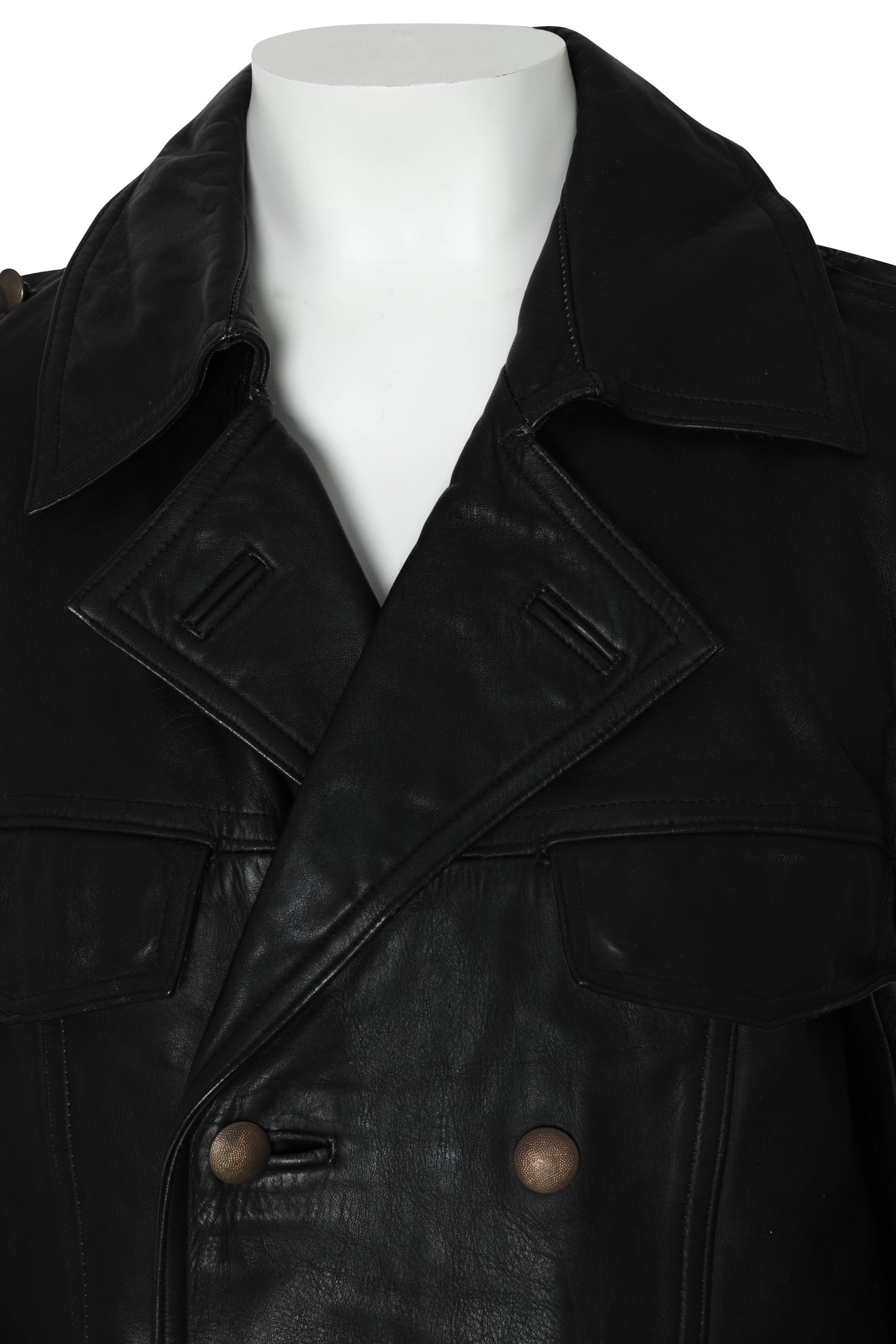 1980–1995 Black Leather Officer Double-Breasted Jacket, Military Lapels, Häckel & Co.