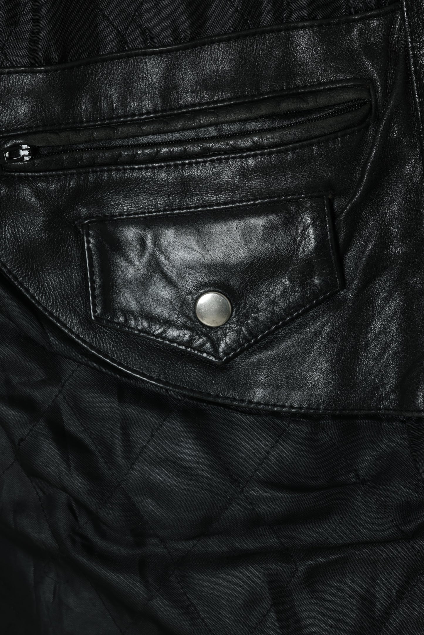 1980–1995 Leather Zip-Front Jacket, Quilted Lining, Minimal Paneling, Canadian Production