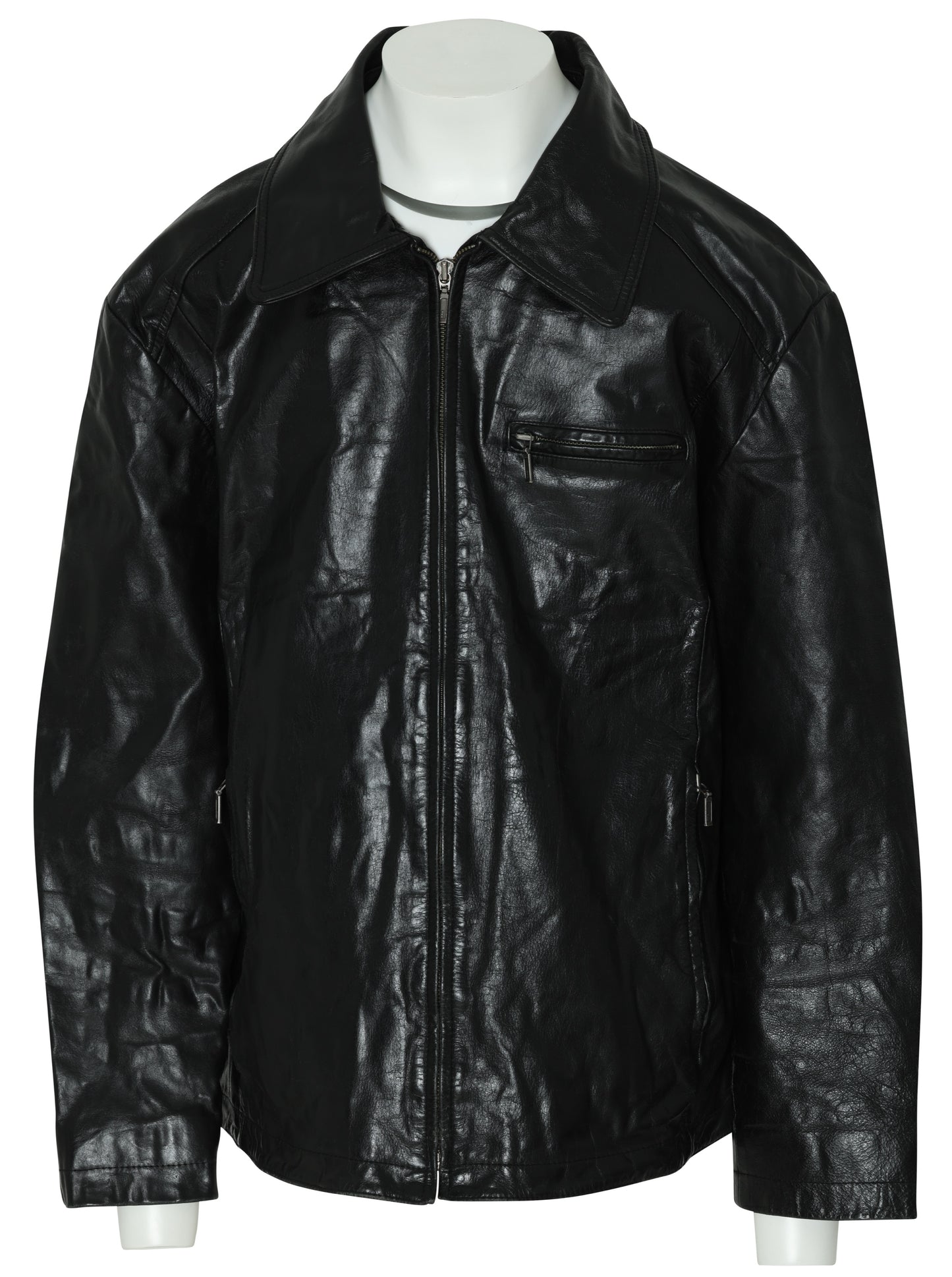 1980–1995 Leather Zip-Front Jacket, Quilted Lining, Minimal Paneling, Canadian Production